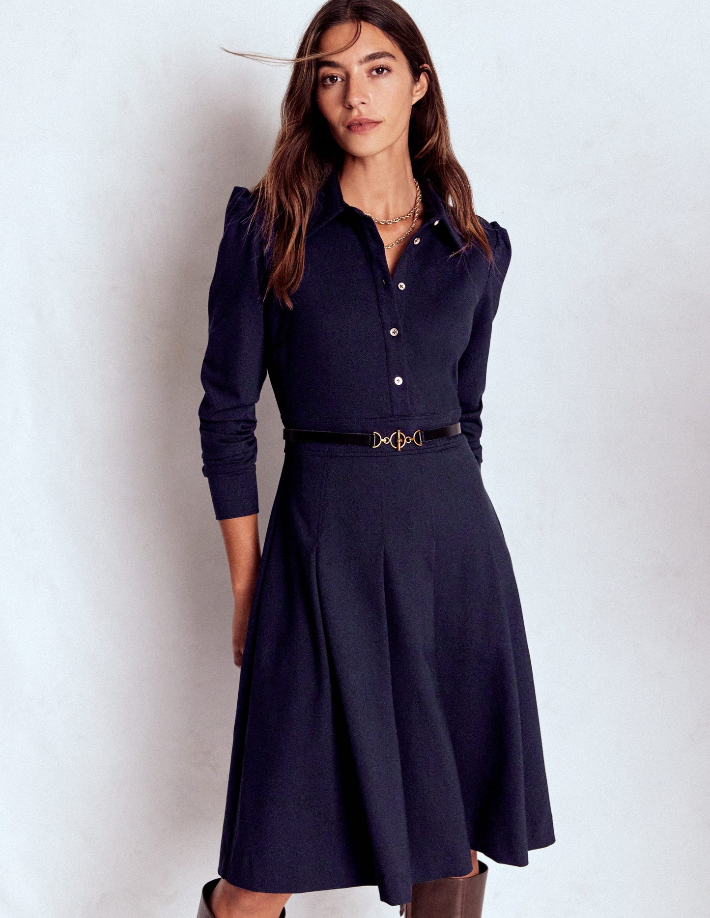 Catrin Kurzes Ponte-Hemdblusenkleid-Marineblau
