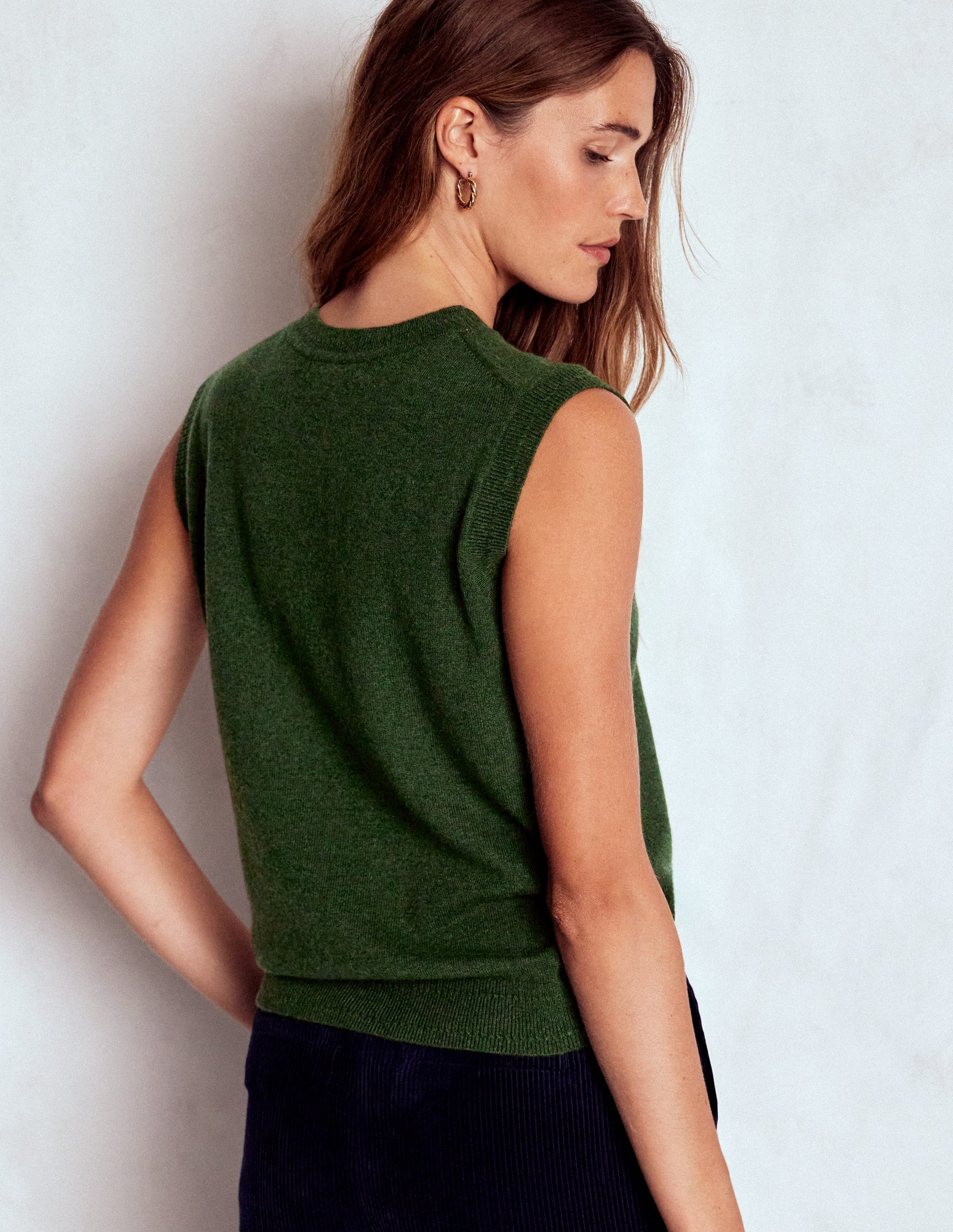 Eva Cashmere Tank-Leaf Green Melange-3