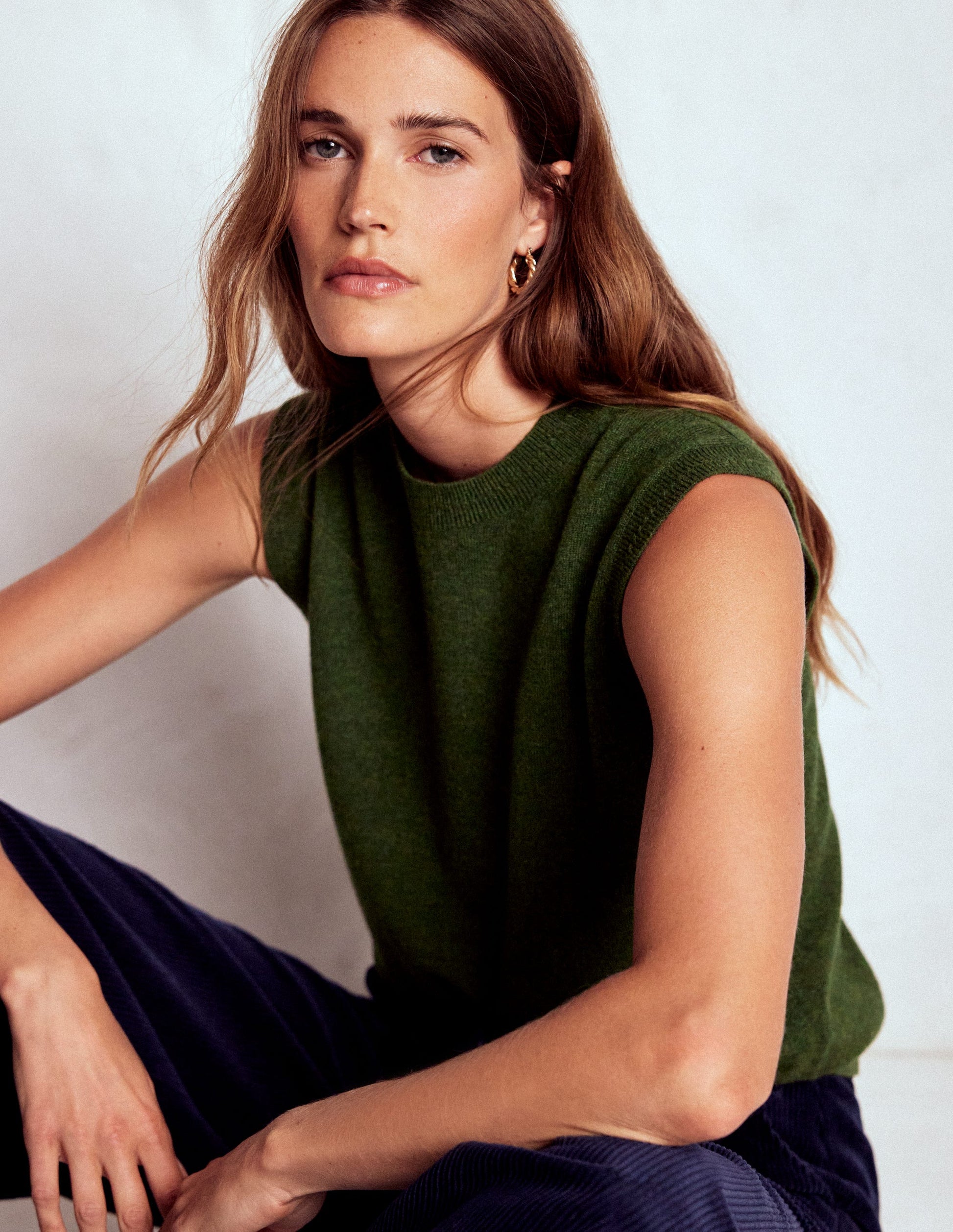 Eva Cashmere Tank-Leaf Green Melange-6