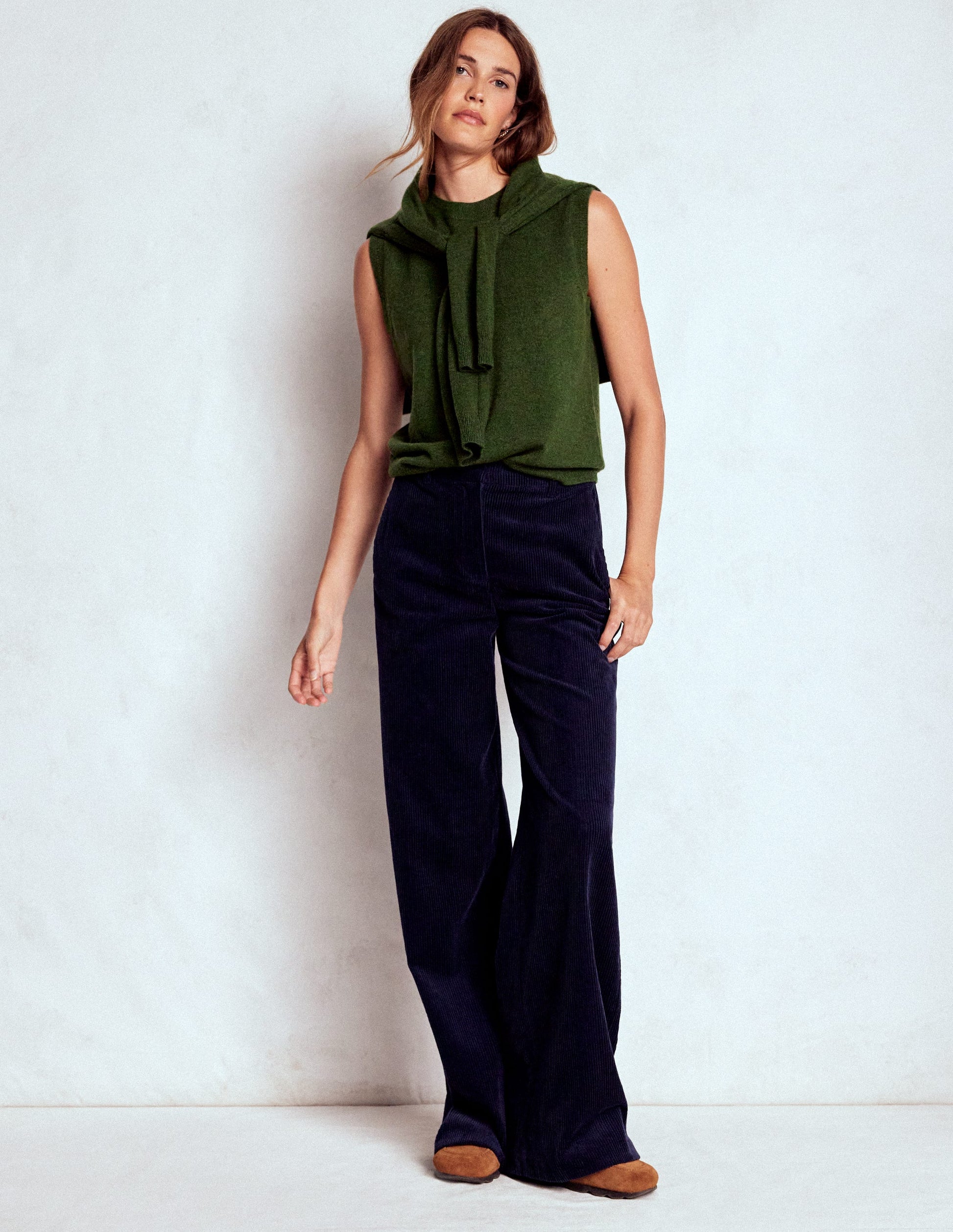 Eva Cashmere Tank-Leaf Green Melange-7