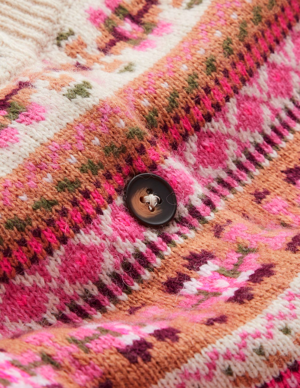Edie Fair-Isle-Strickjacke-Rosa Klassisches Fair-Isle