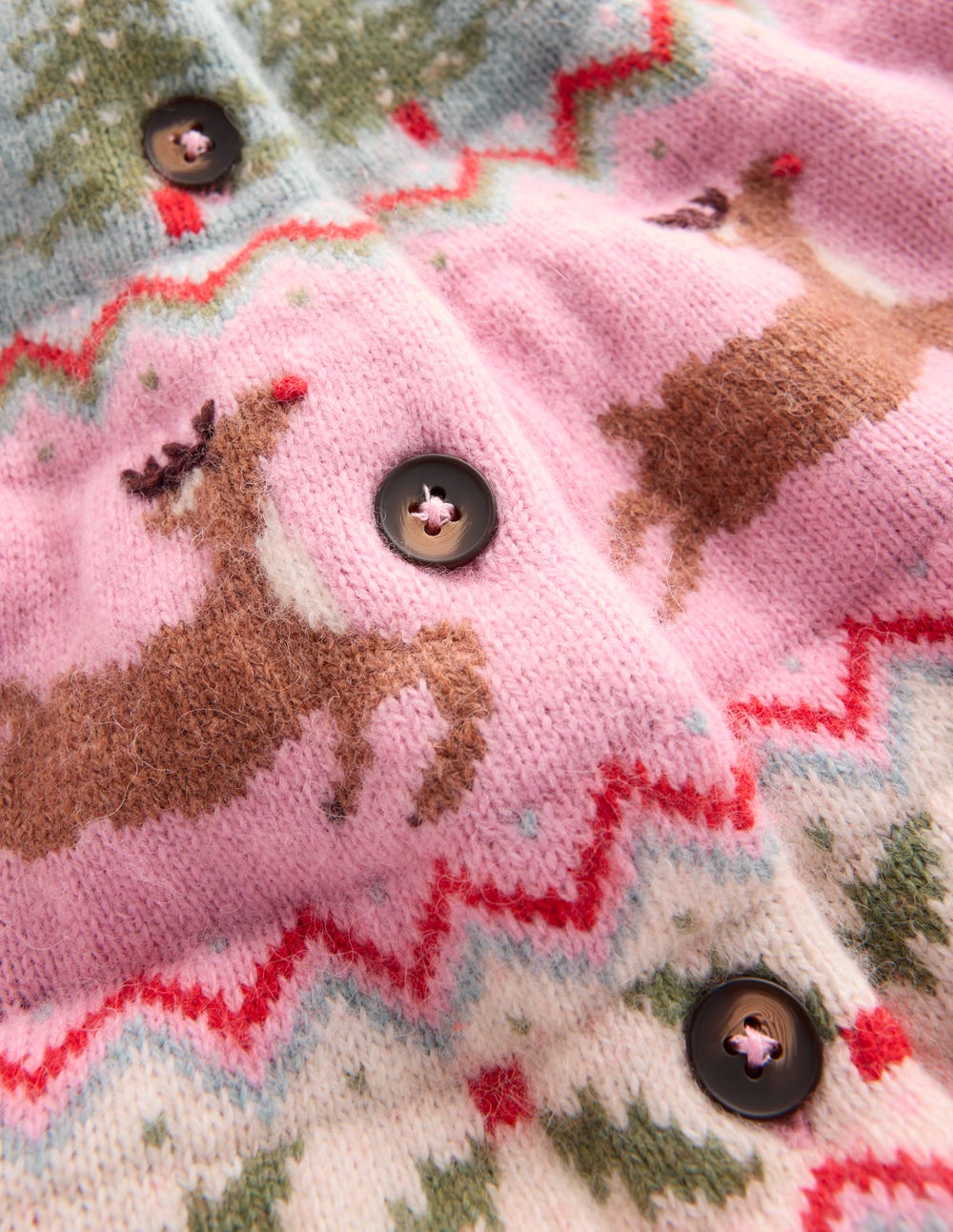 Edie Fair-Isle-Strickjacke-Rosa, Rentier