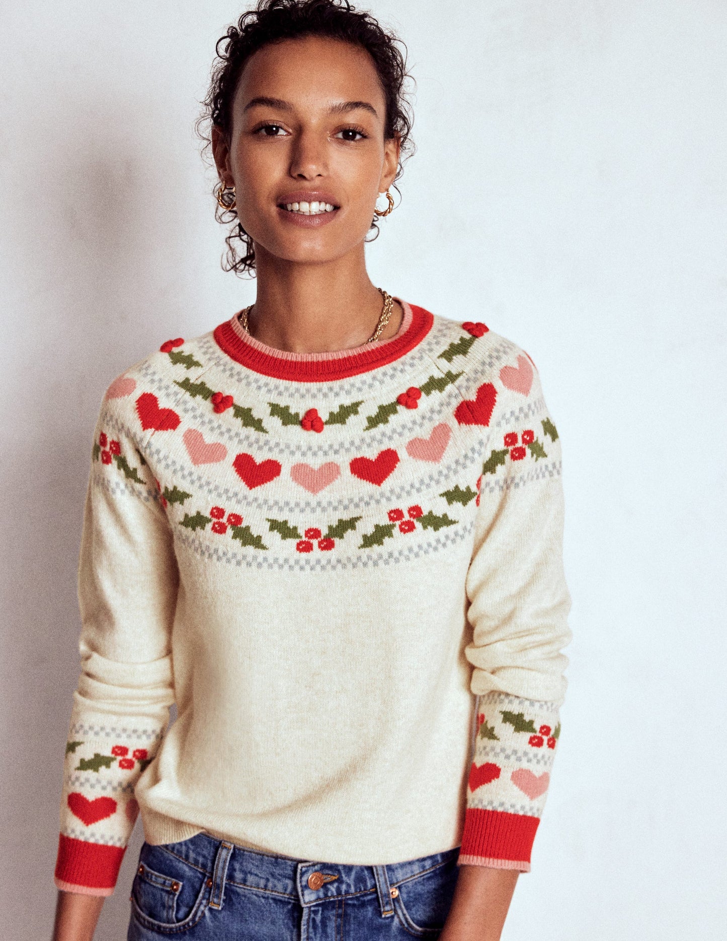 Pull Edie à motif jacquard-Avoine chiné, houx