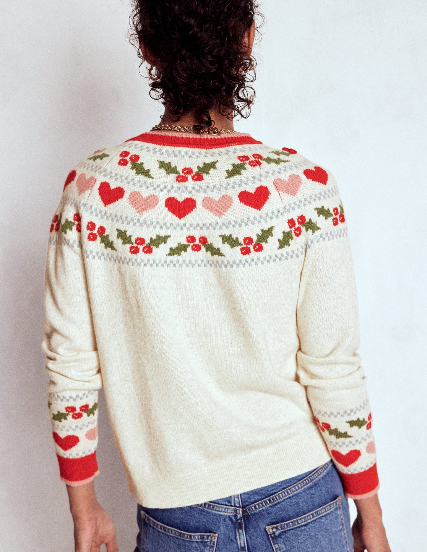 Pull Edie à motif jacquard-Avoine chiné, houx
