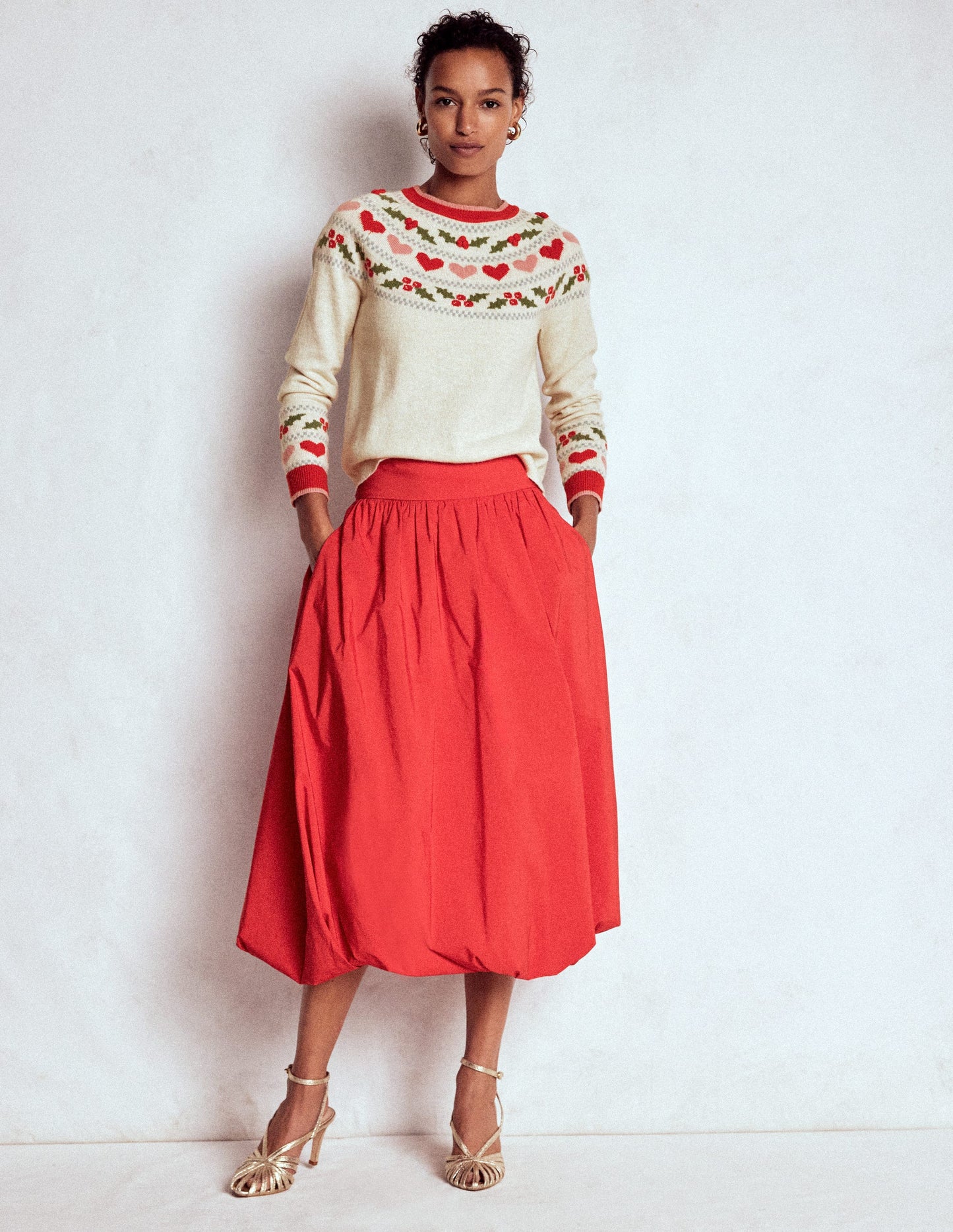 Pull Edie à motif jacquard-Avoine chiné, houx