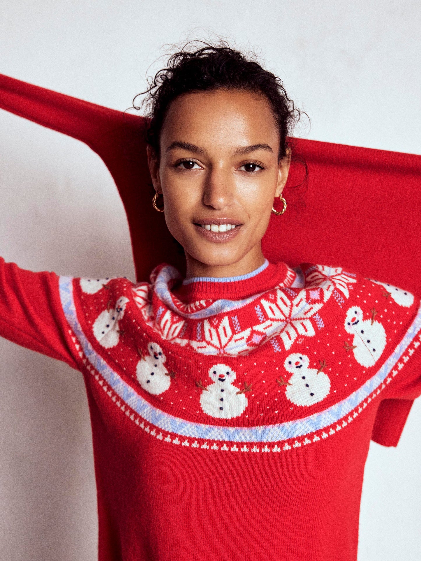 Edie Fair-Isle-Pullover-Rot, Schneemann