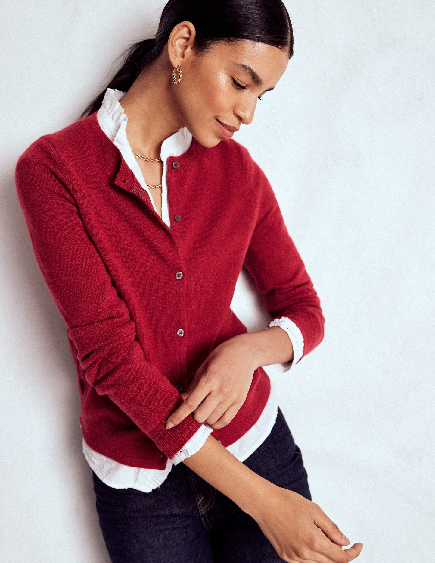 Eva Kaschmir-Strickjacke mit Rundhalsausschnitt-Rot Lakritz