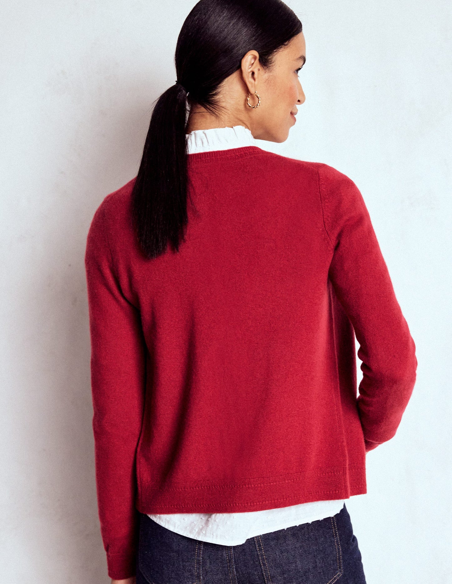 Eva Kaschmir-Strickjacke mit Rundhalsausschnitt-Rot Lakritz