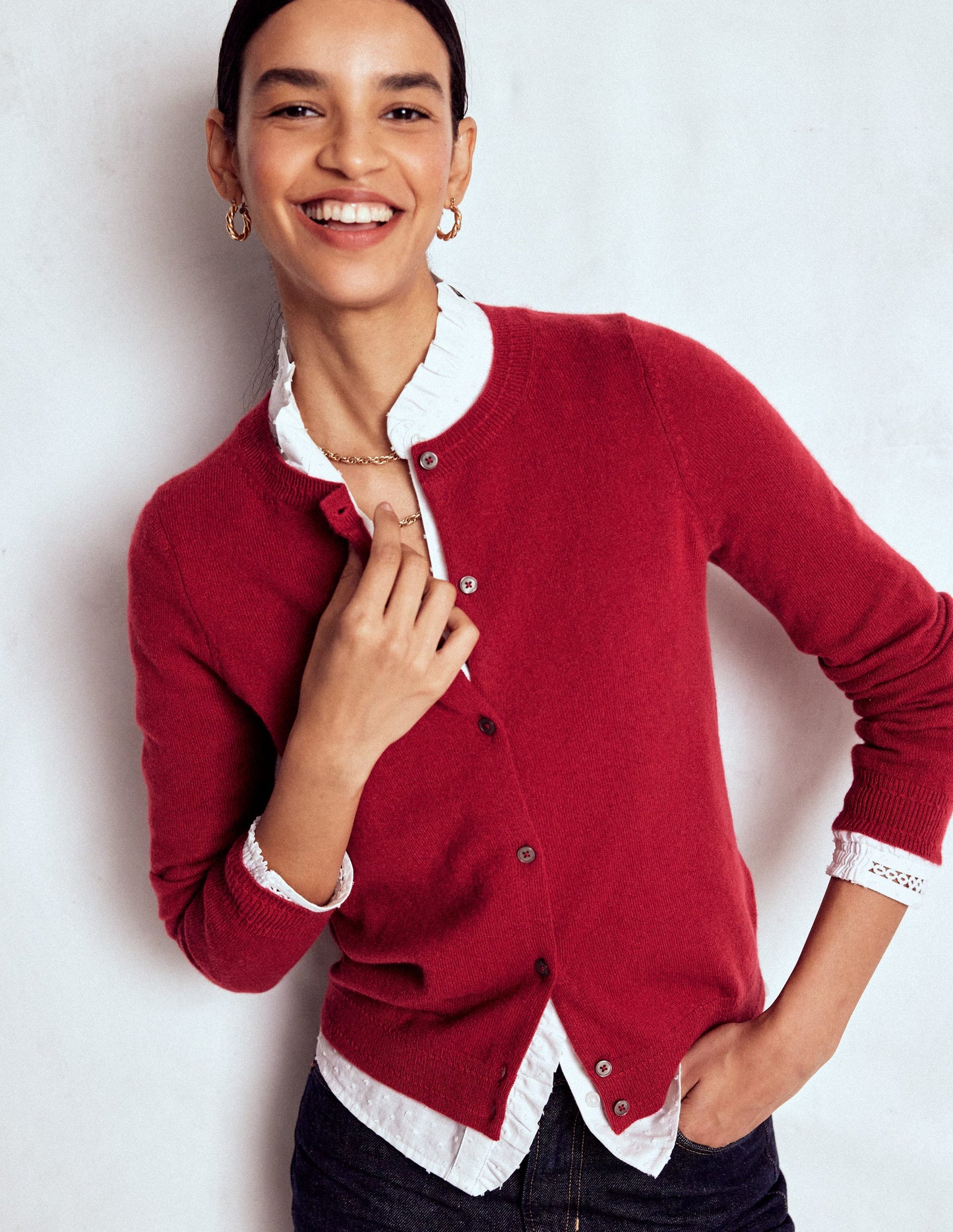 Eva Kaschmir-Strickjacke mit Rundhalsausschnitt-Rot Lakritz