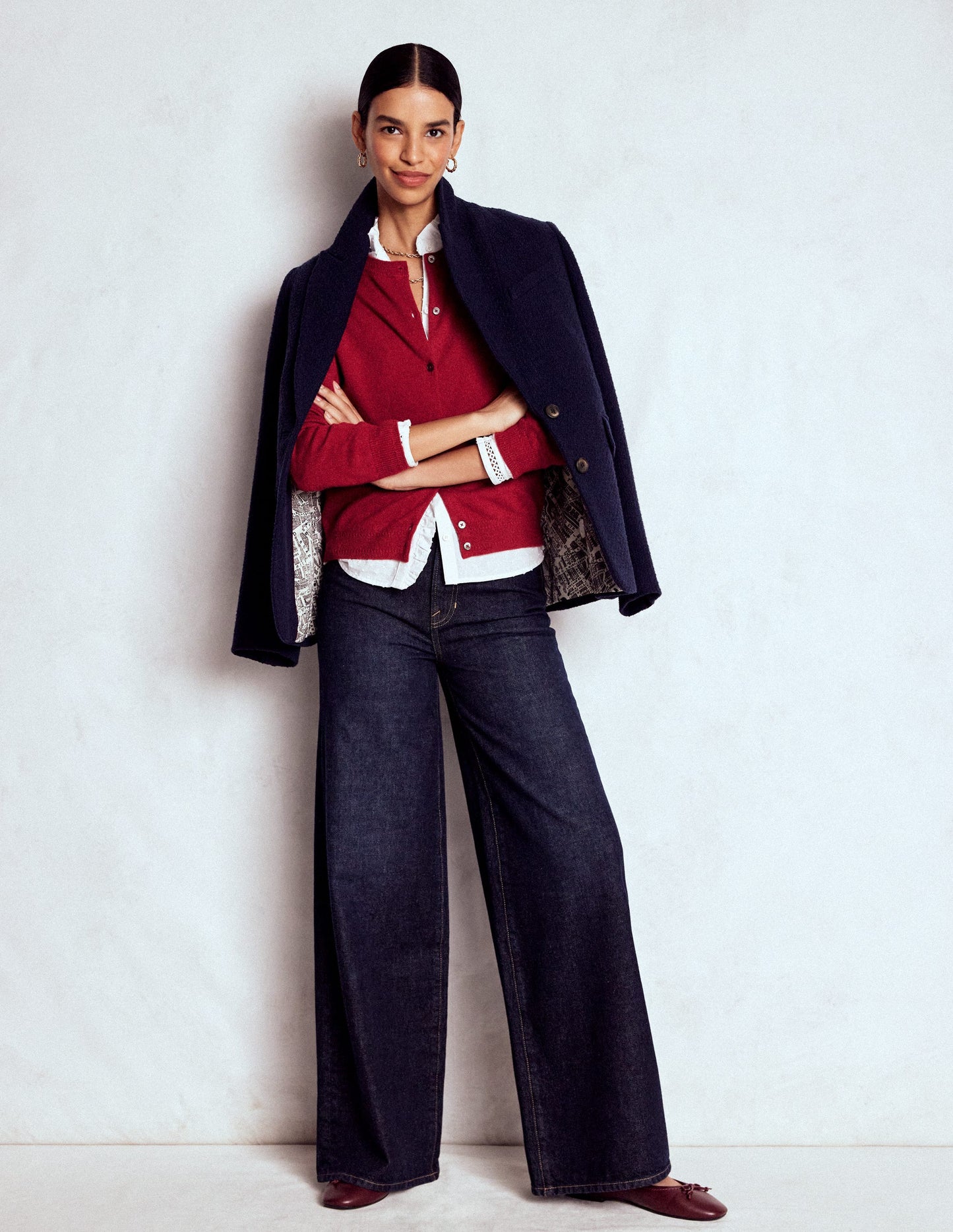 Eva Kaschmir-Strickjacke mit Rundhalsausschnitt-Rot Lakritz