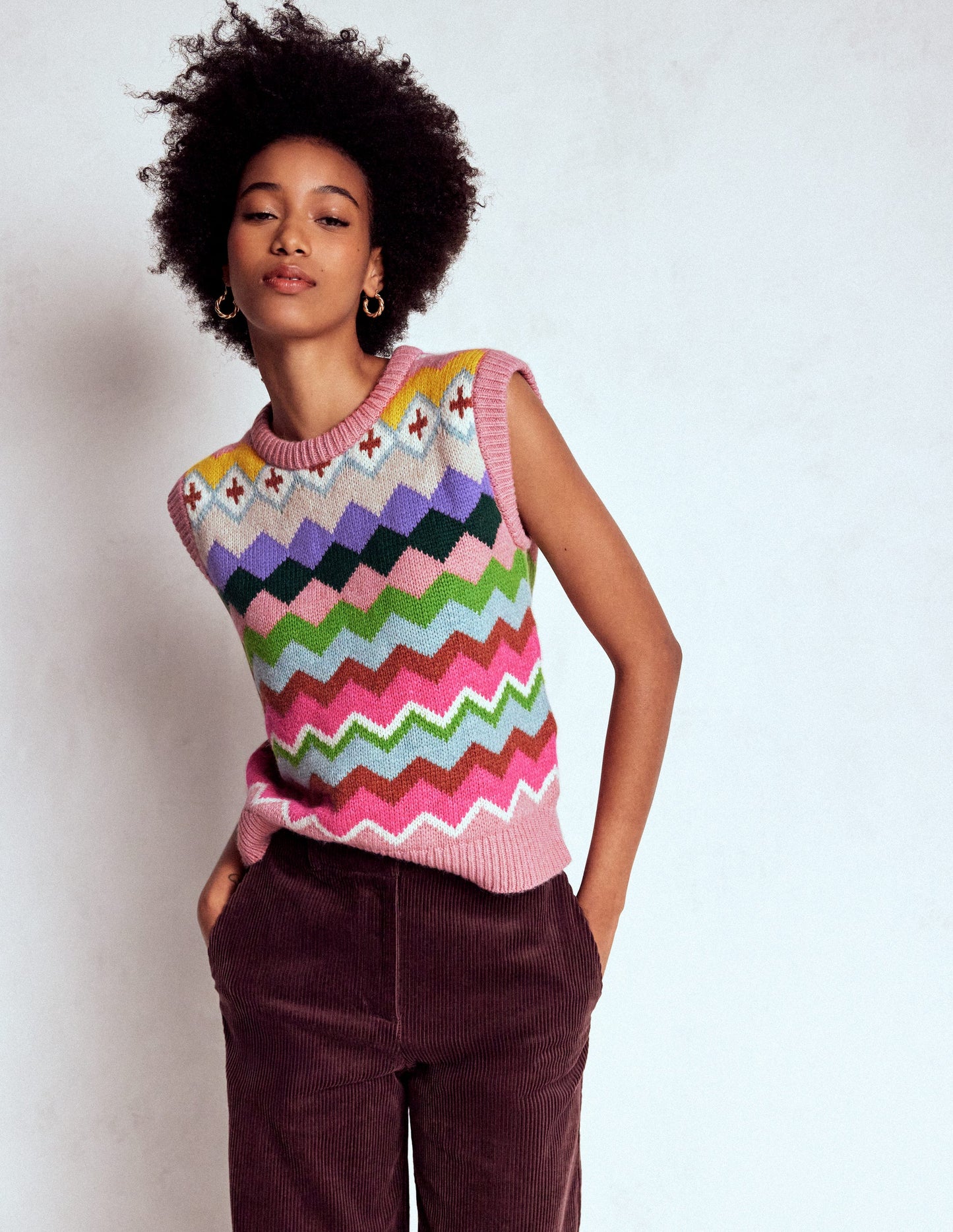 Eleanor Fair-Isle-Pullunder-Rosa Klassisches Fair-Isle