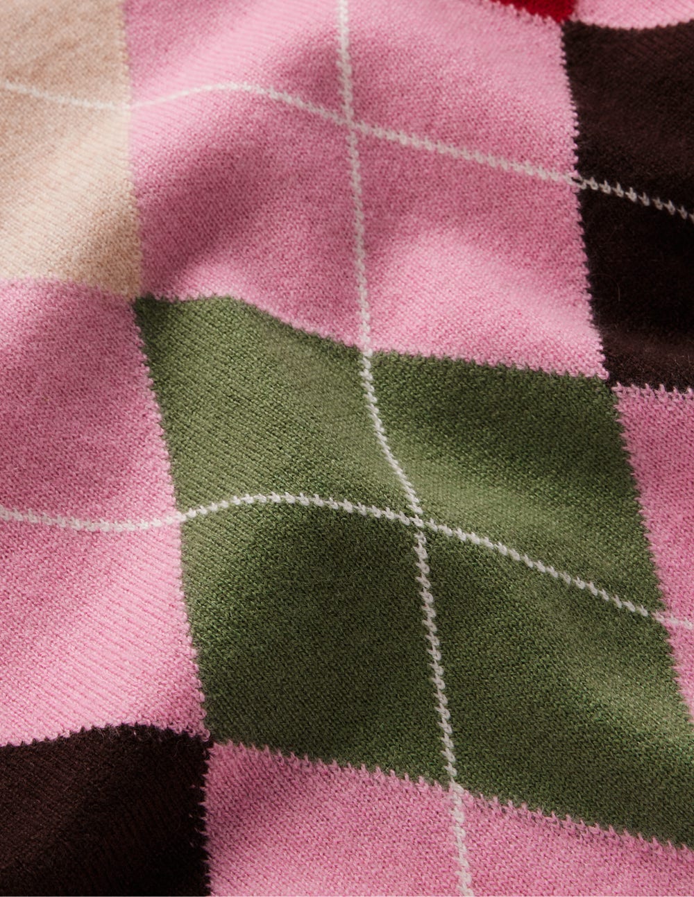 Lydia Kaschmirpullover-Rosa, Braun und Grün, Argyle