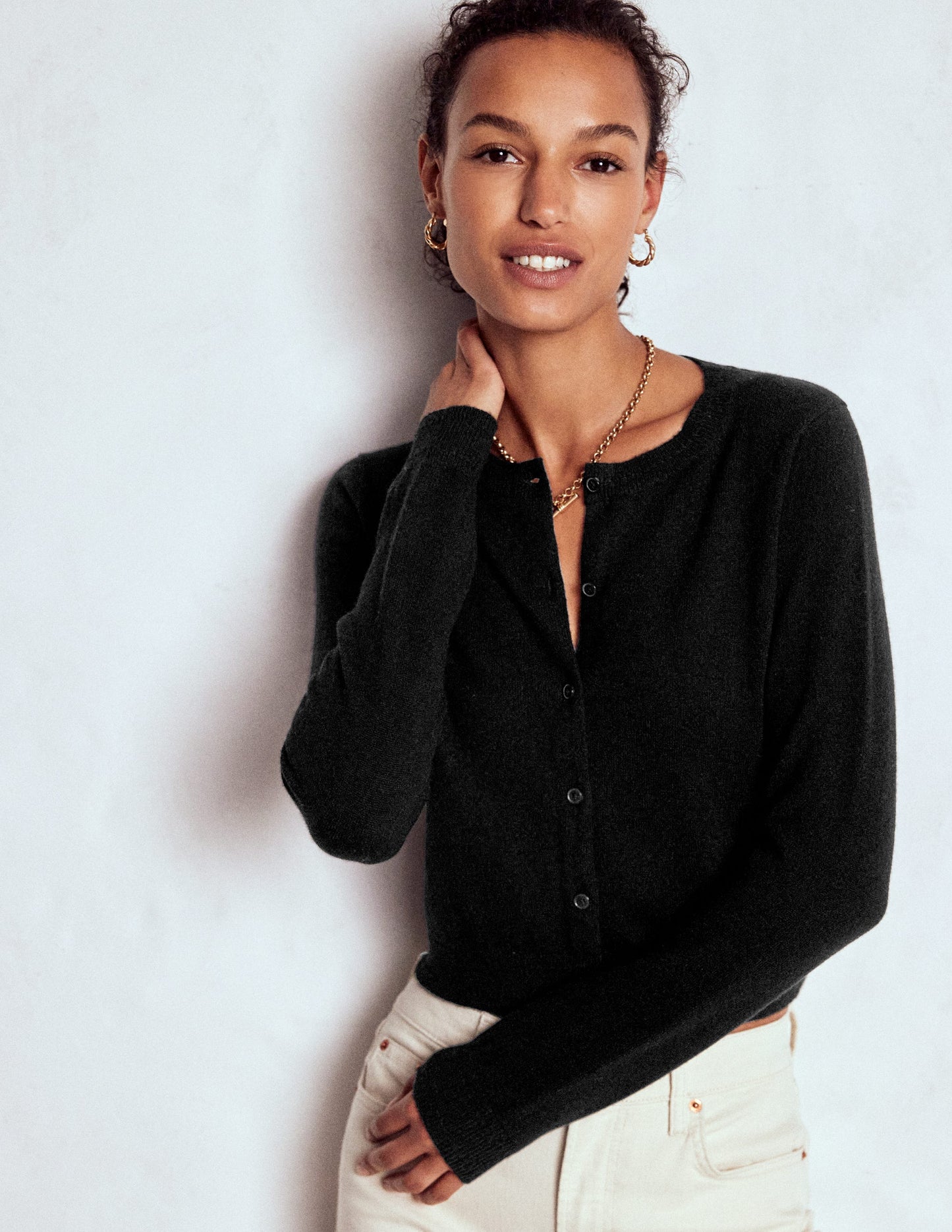 Eva Verkürzte Strickjacke aus Kaschmir-Schwarz