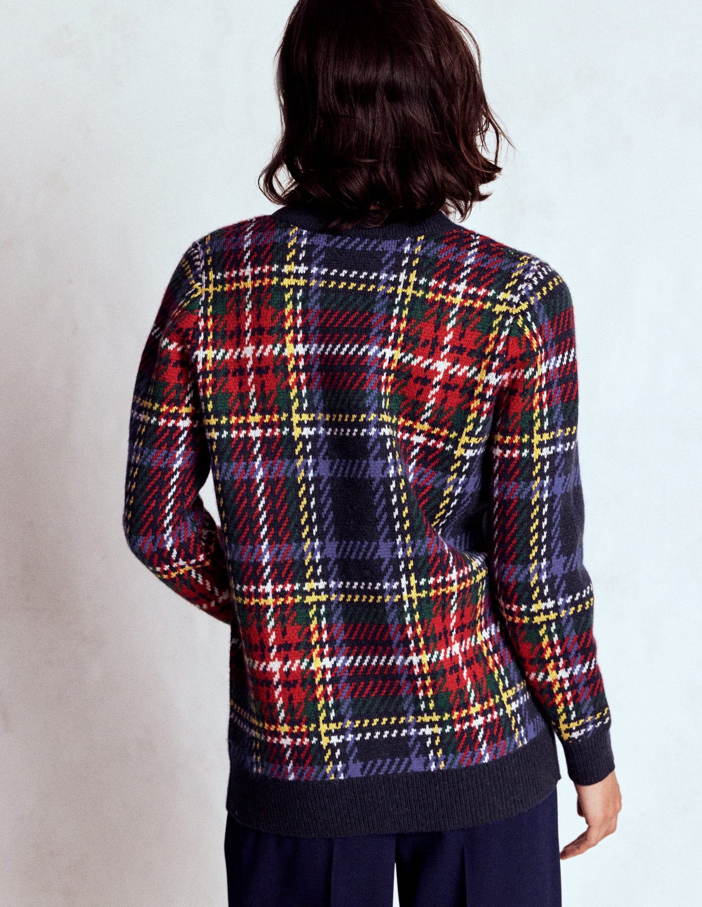 Gilet boyfriend Quinn-Carreaux bleu marine, verts et rouges