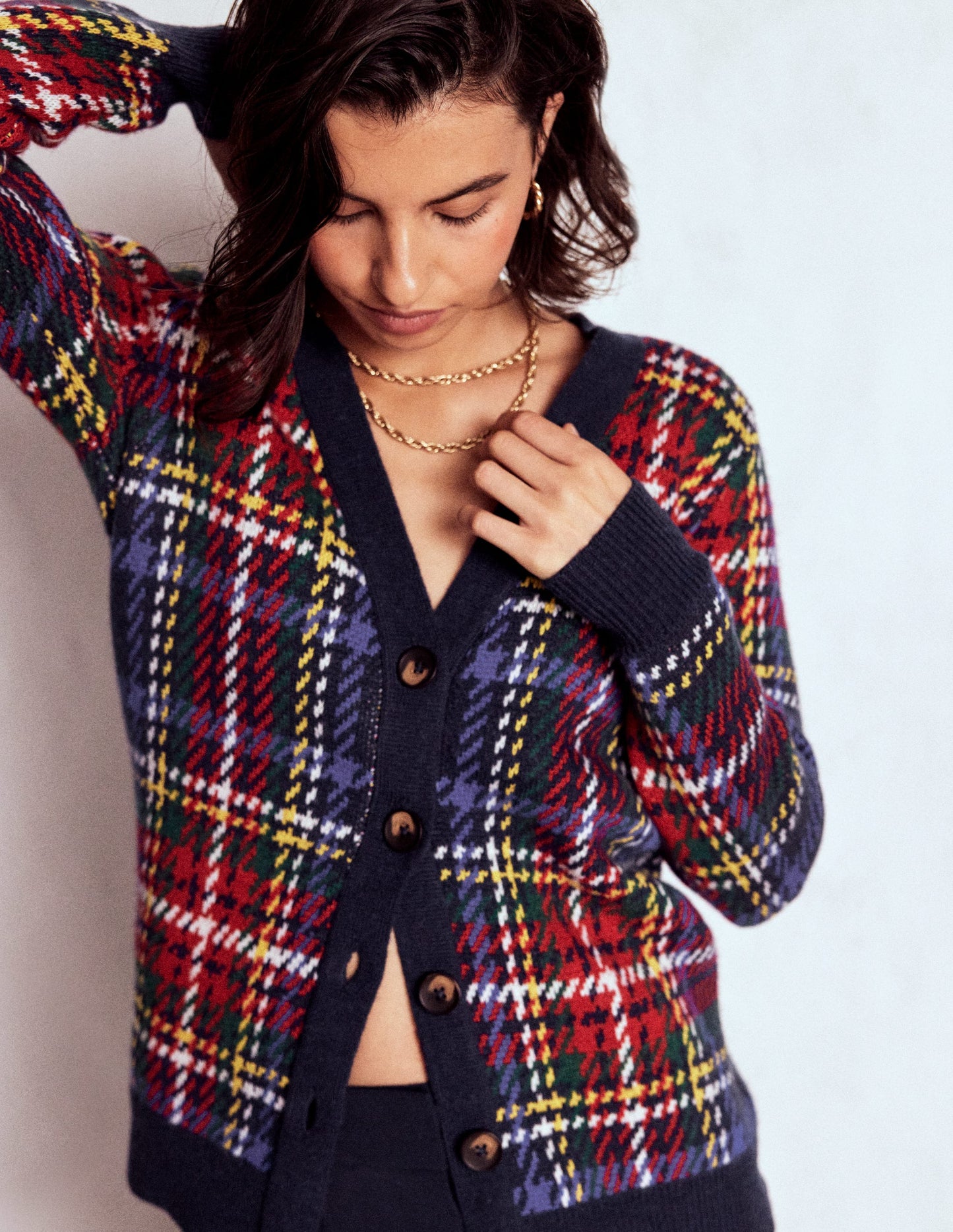 Gilet boyfriend Quinn-Carreaux bleu marine, verts et rouges