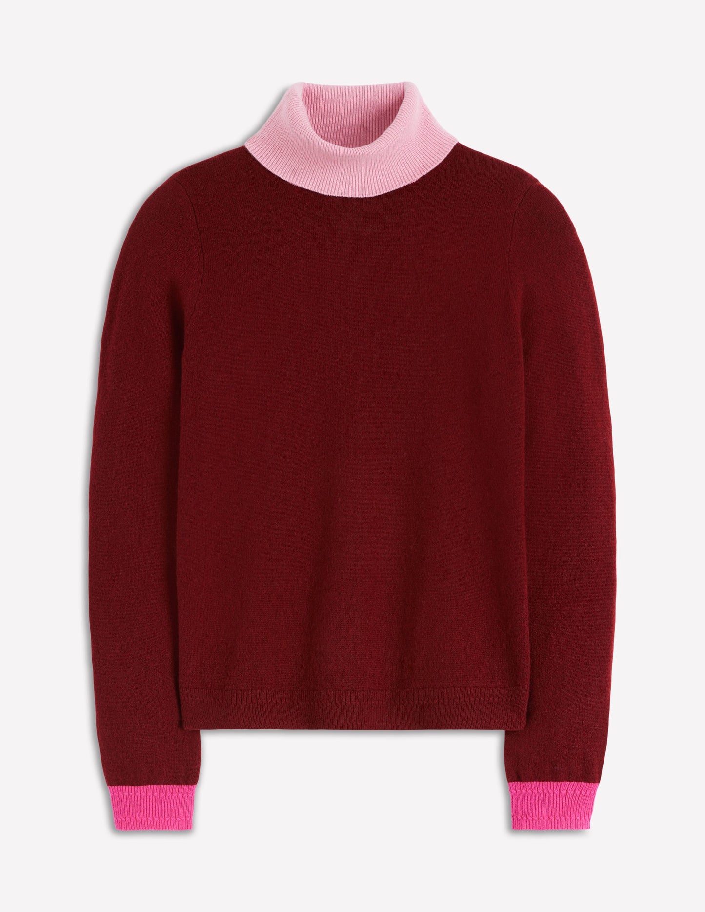 Eva Kaschmir-Rollkragenpullover-Kastanie, Blockfarben