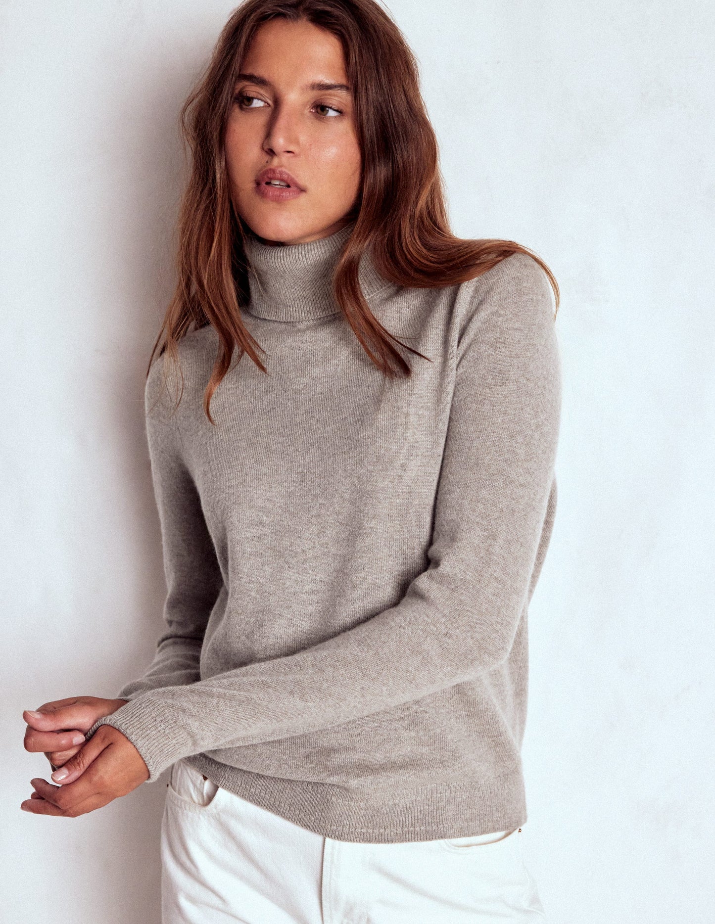 Eva Cashmere Roll Neck Jumper-Mink Melange