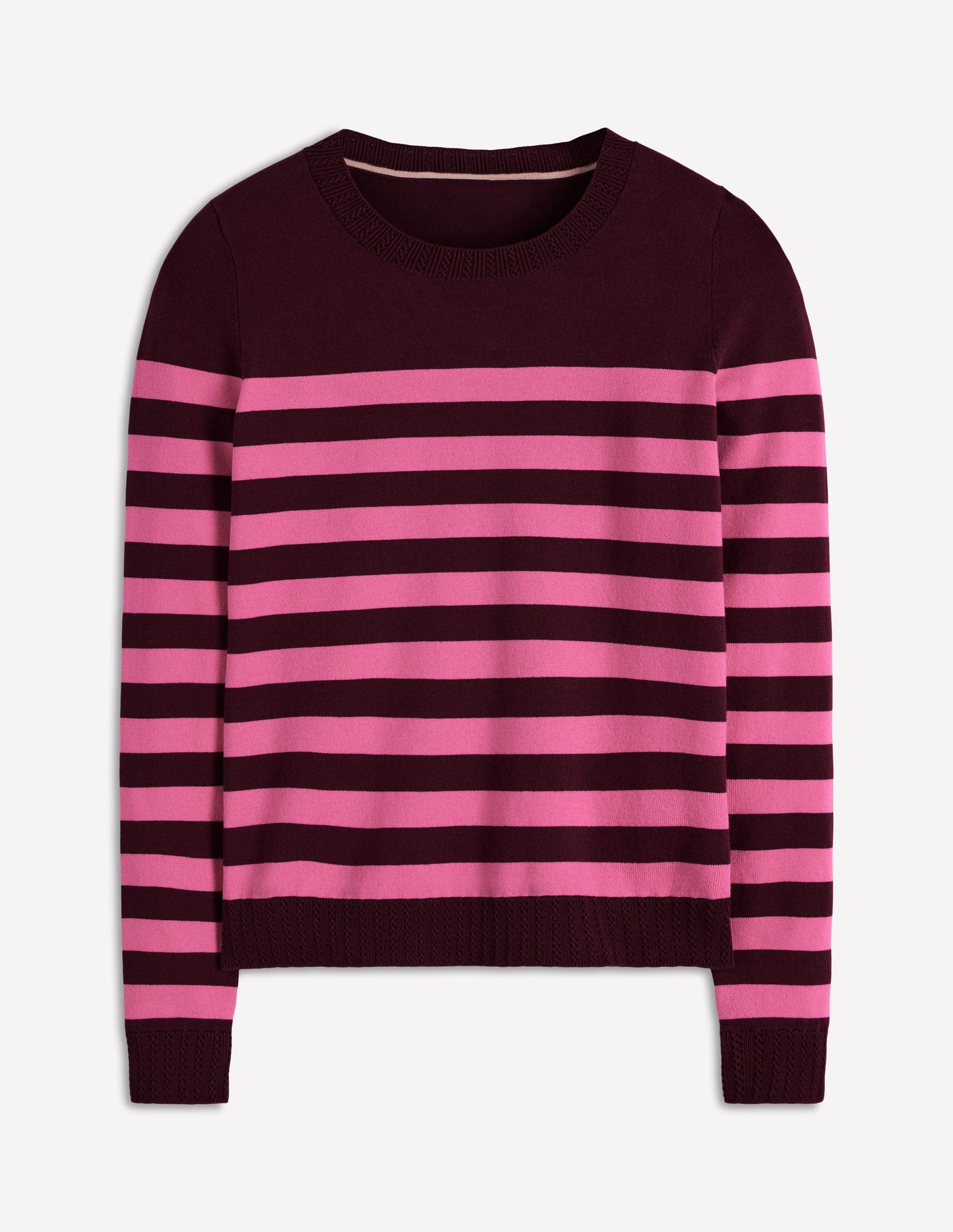 Emilia Baumwollpullover mit Rundhalsausschnitt-Kastanie/Rosa Streifen