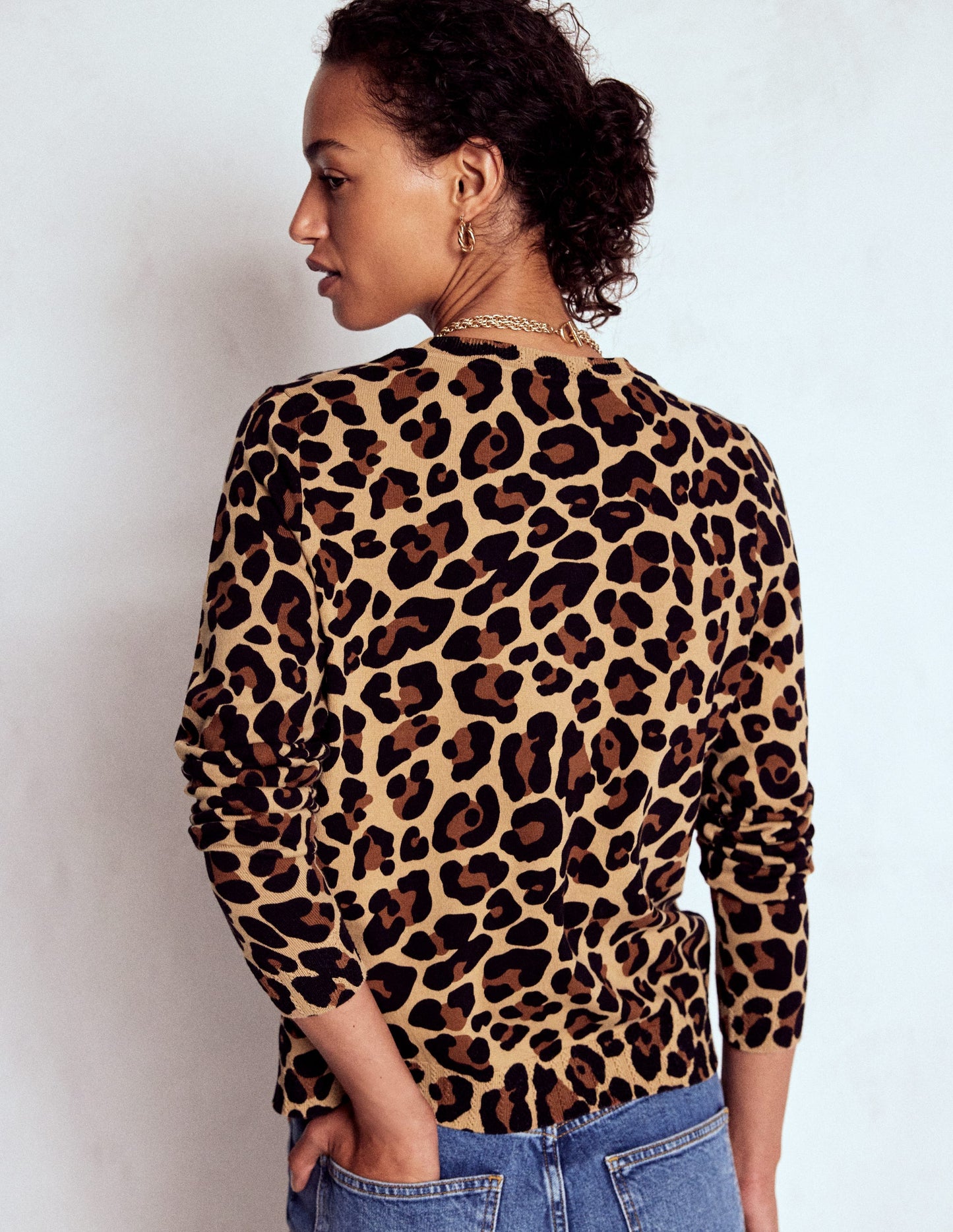 Emilia Baumwollpullover mit Rundhalsausschnitt-Gepard-Pop