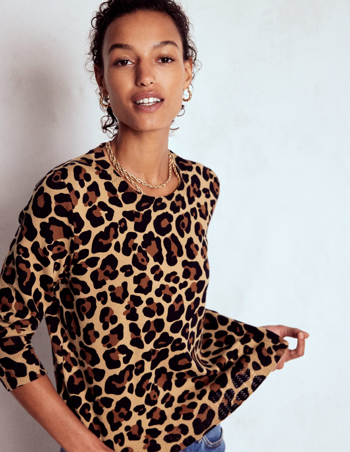 Emilia Baumwollpullover mit Rundhalsausschnitt-Gepard-Pop