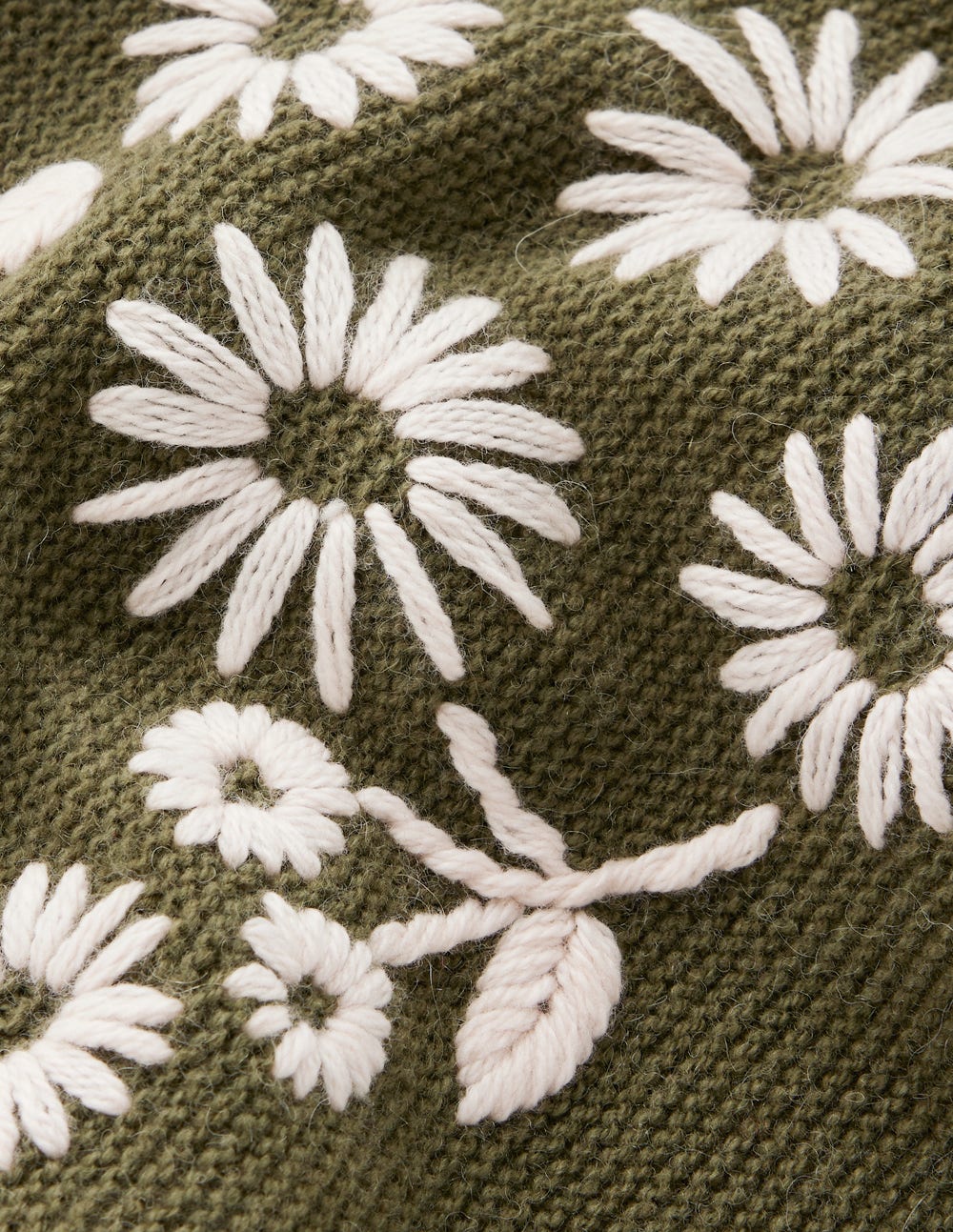 Bestickter Rüschenpullover-Waldgrün Melange