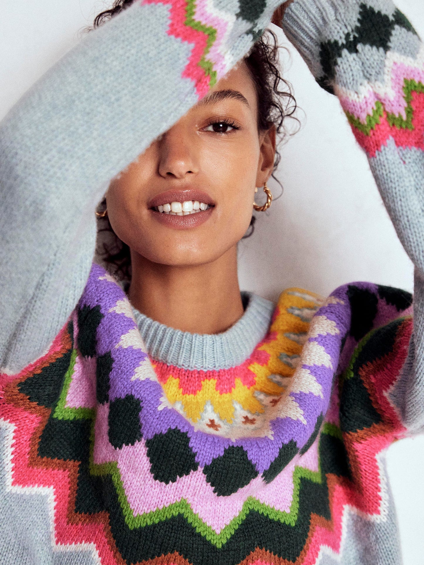 Eleanor Fair-Isle-Pullover-Turmalinblau Meliert