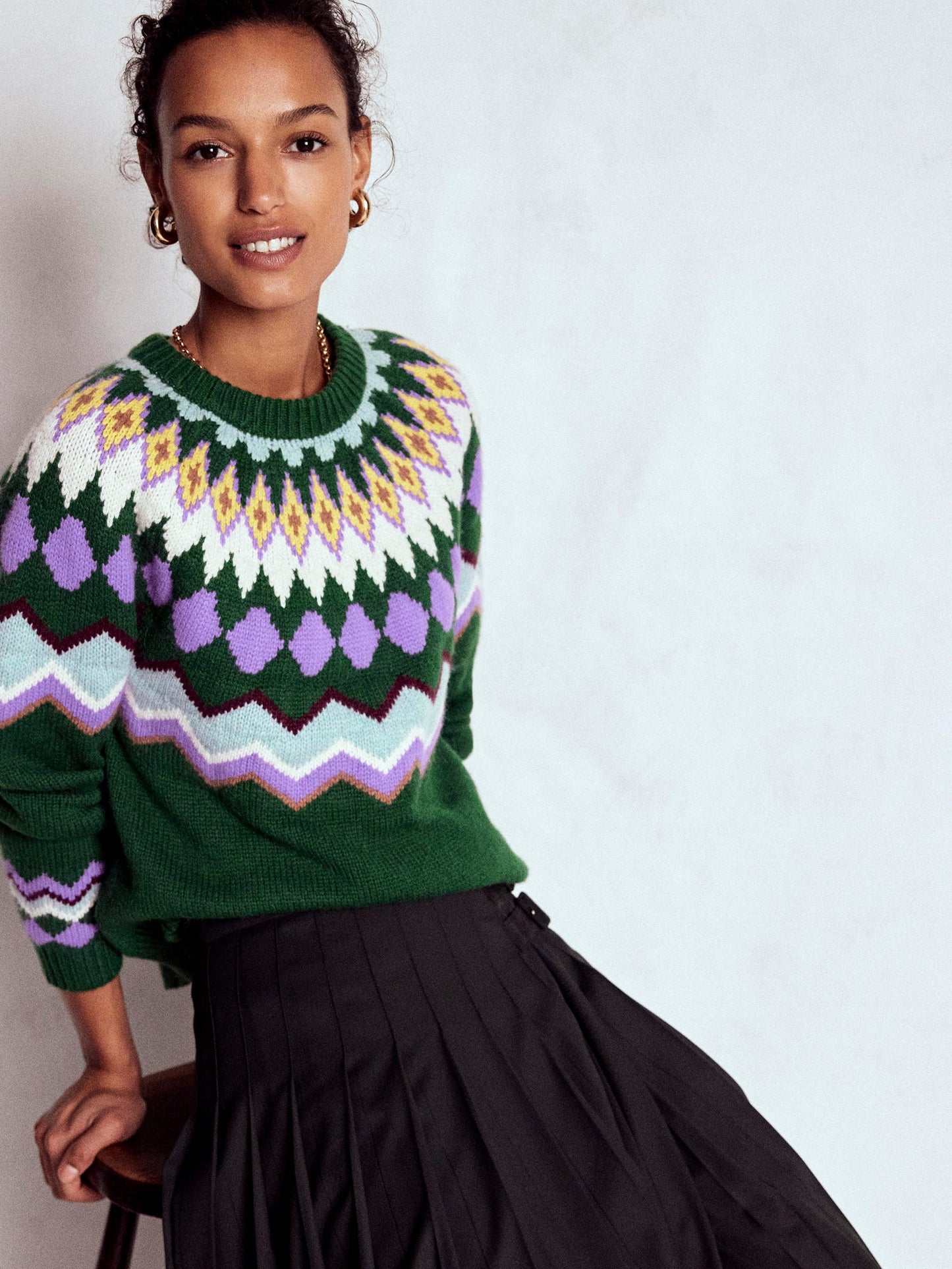Eleanor Fair-Isle-Pullover-Hofgrün Meliert