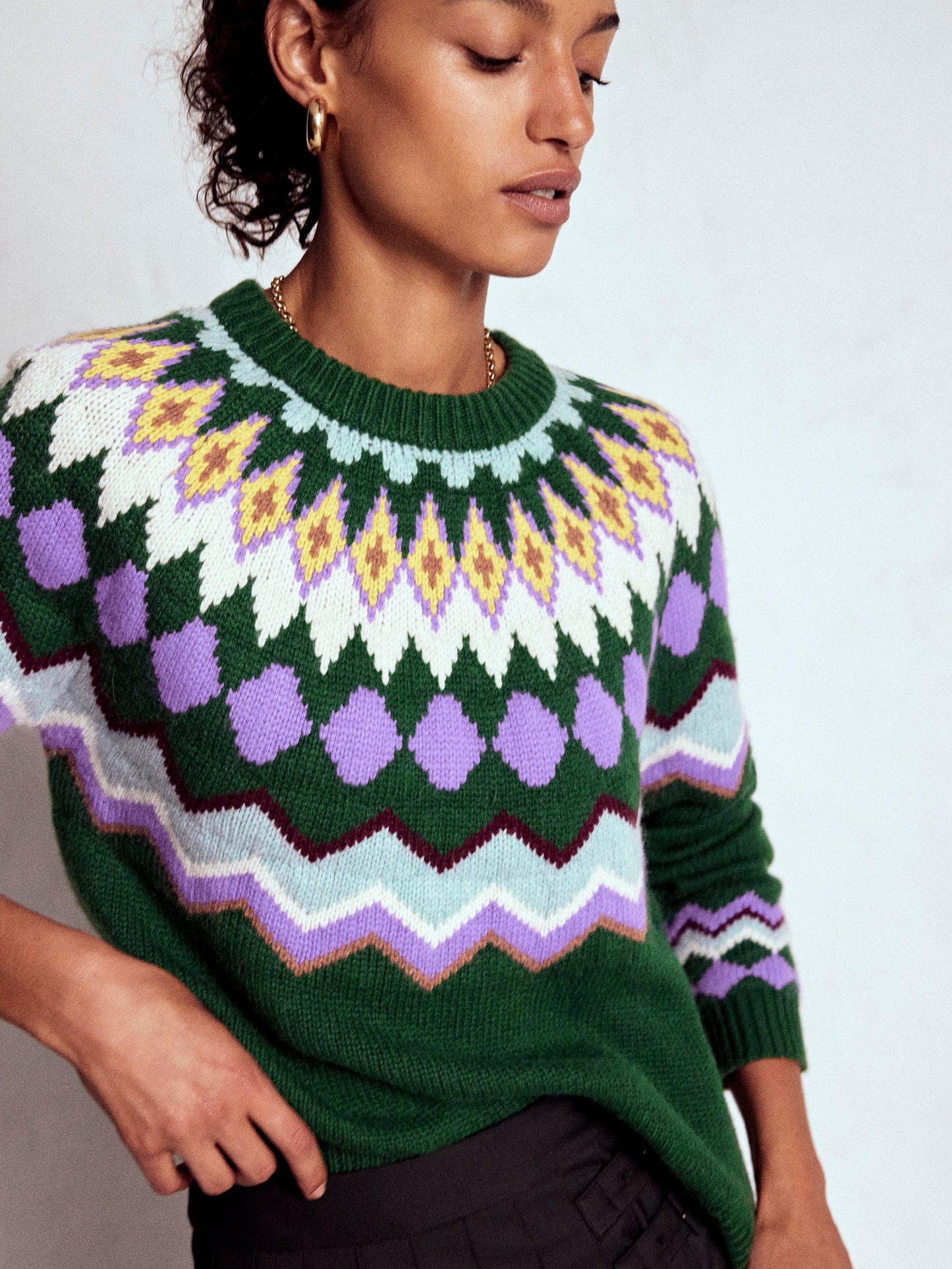 Eleanor Fair-Isle-Pullover-Hofgrün Meliert