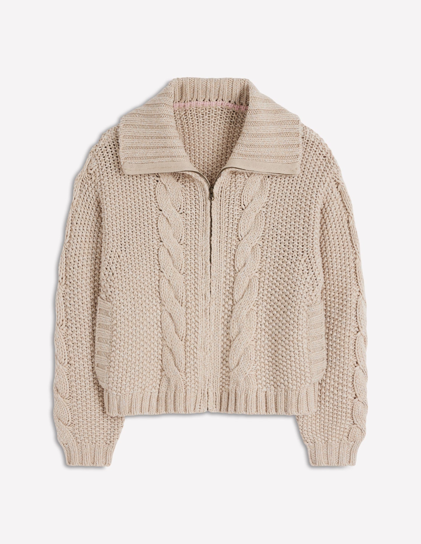 Melierte Strickjacke aus Grobstrick-Beige