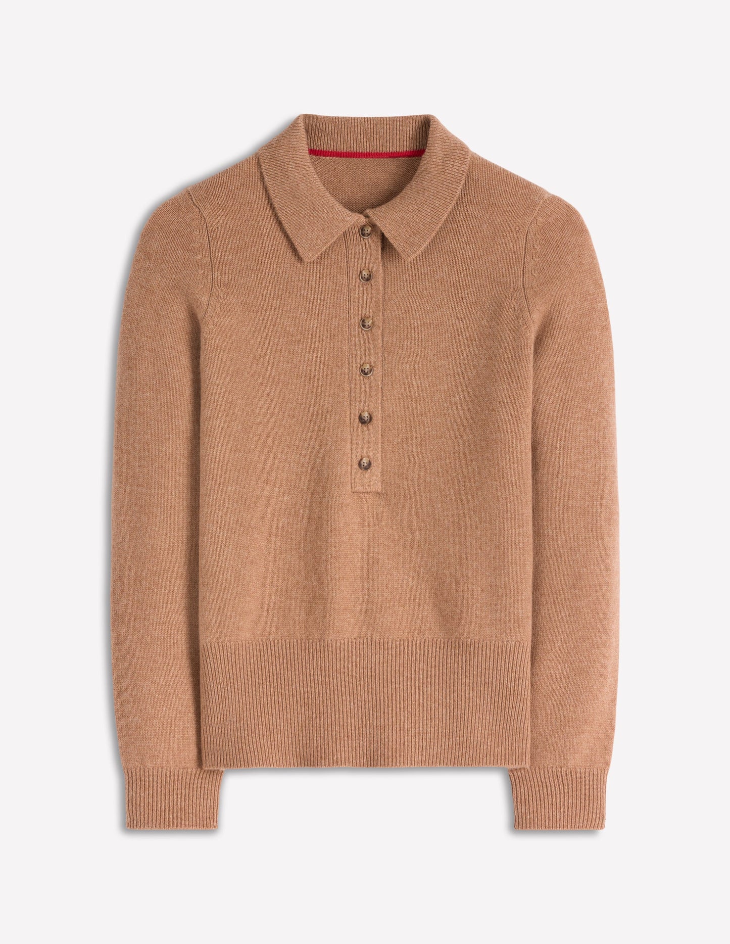 Kaschmirpullover mit Kragen-Camel Meliert