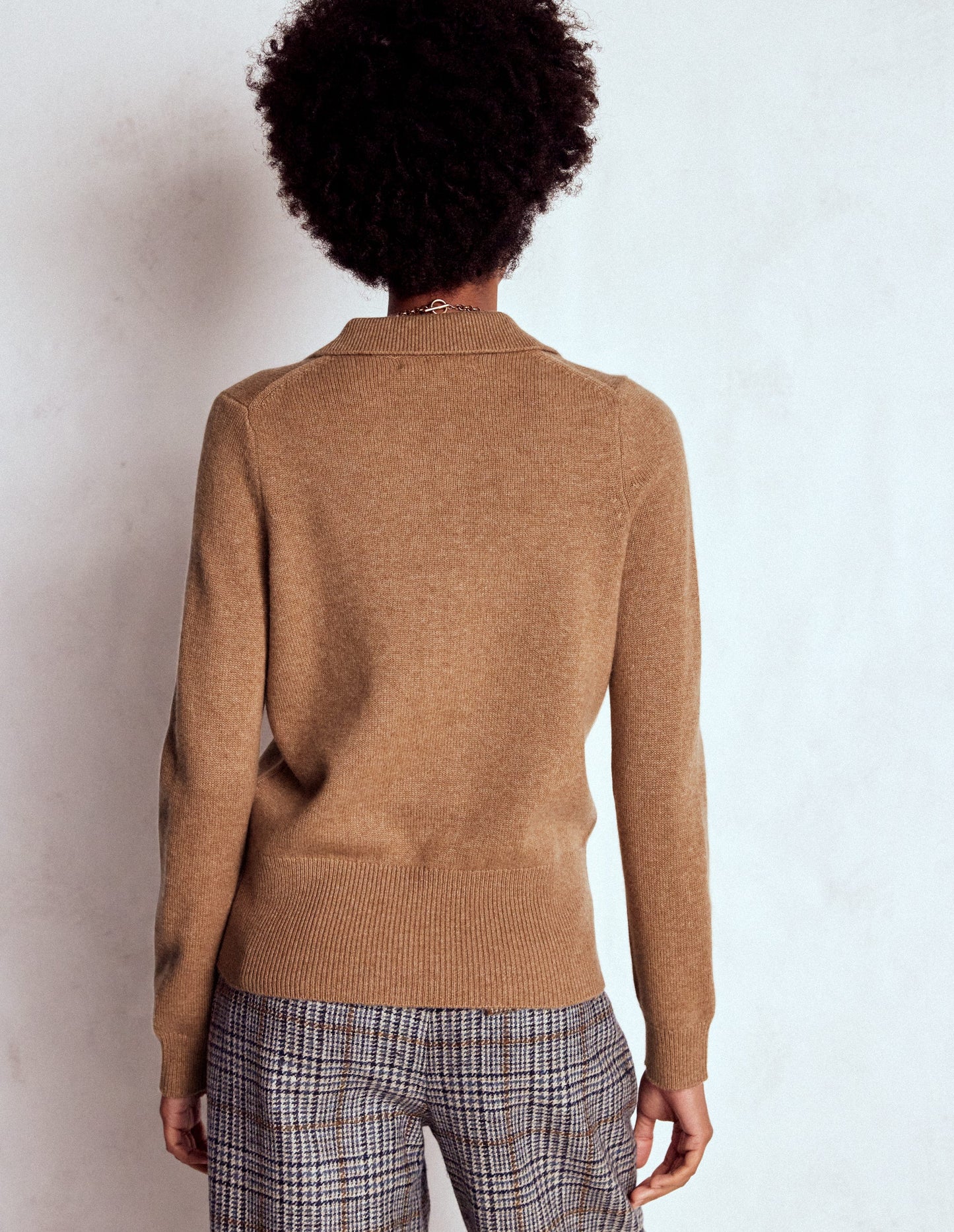 Kaschmirpullover mit Kragen-Camel Meliert