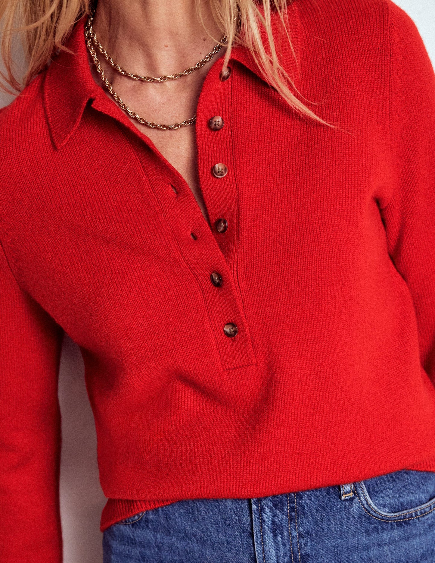 Kaschmirpullover mit Kragen-Mohnblumenrot