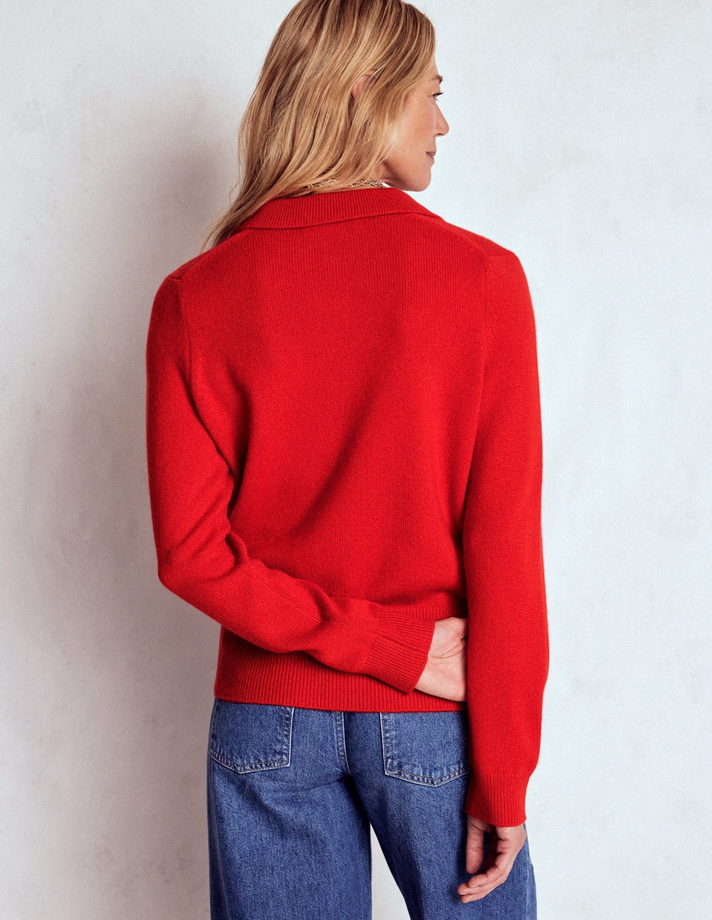 Kaschmirpullover mit Kragen-Mohnblumenrot