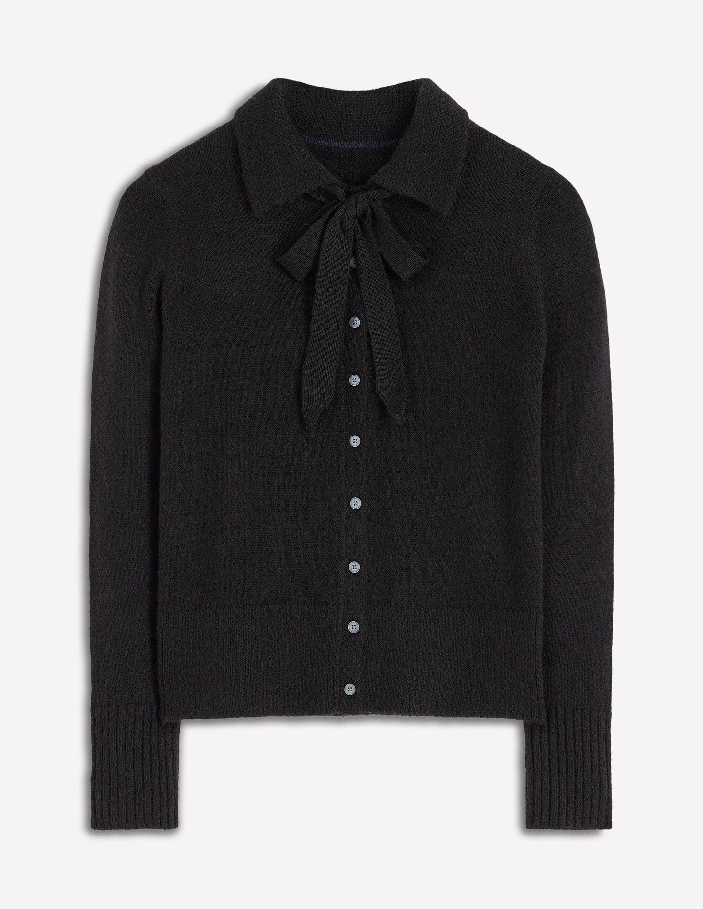 Strickjacke zum Binden mit Kragen-Schwarz