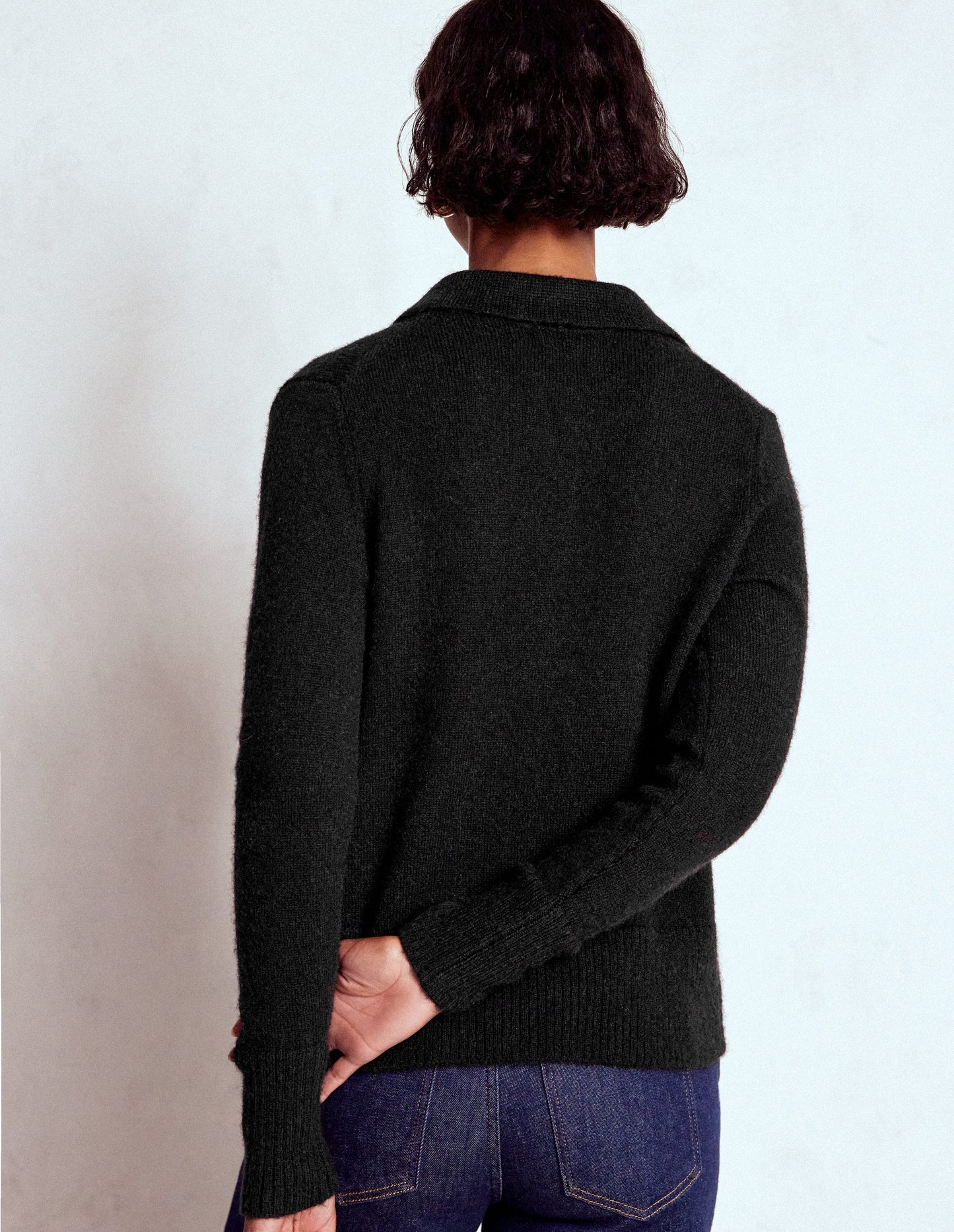 Strickjacke zum Binden mit Kragen-Schwarz