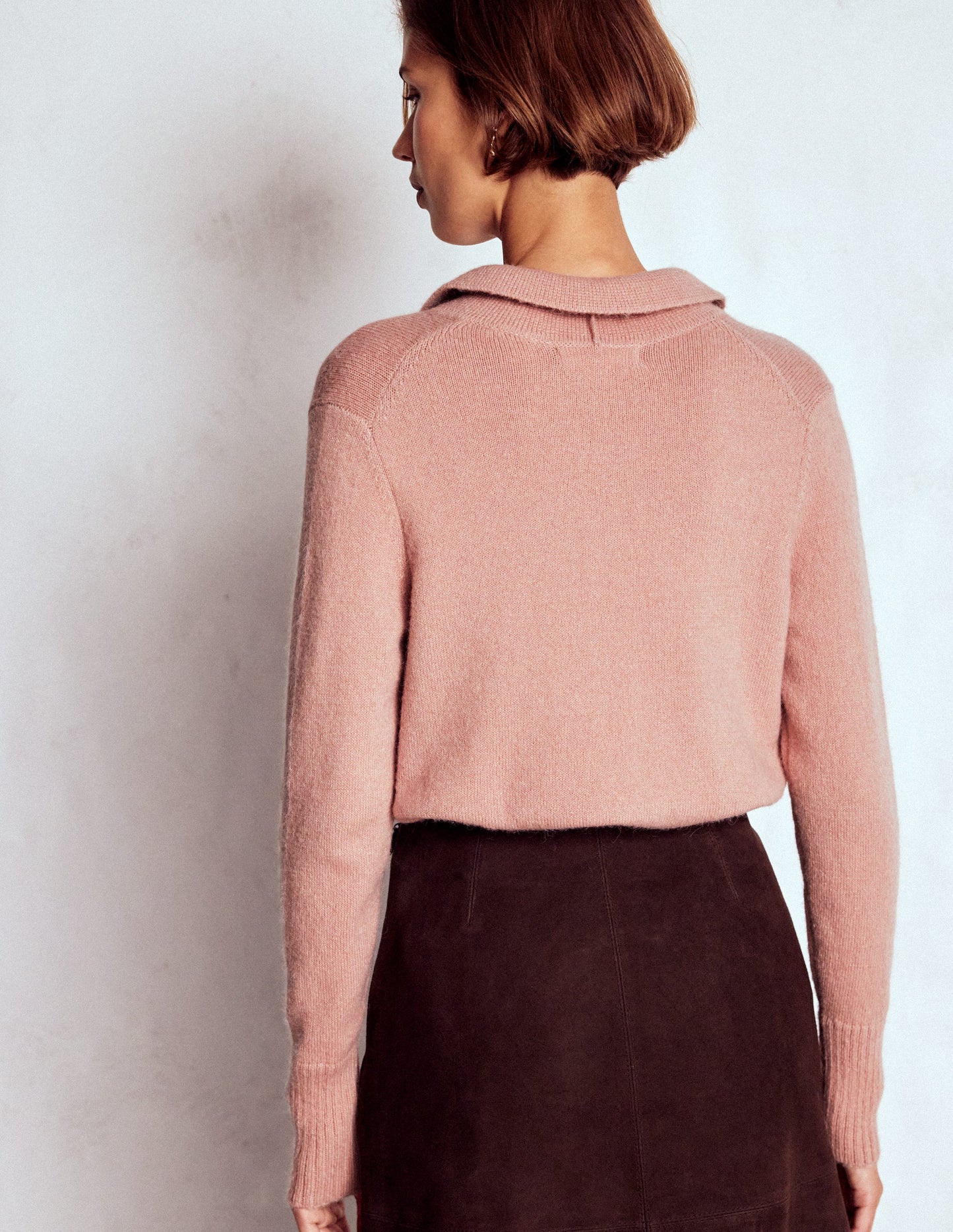 Strickjacke zum Binden mit Kragen-Gedecktes Zuckerwattenrosa