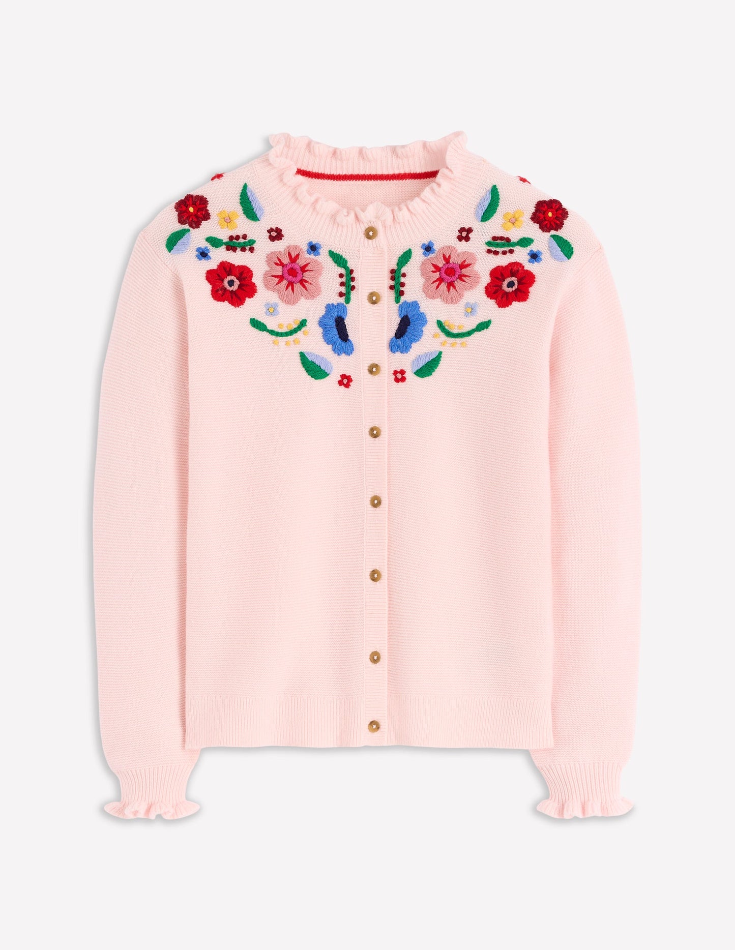 Gilet brodé à volants-Rose fleuri