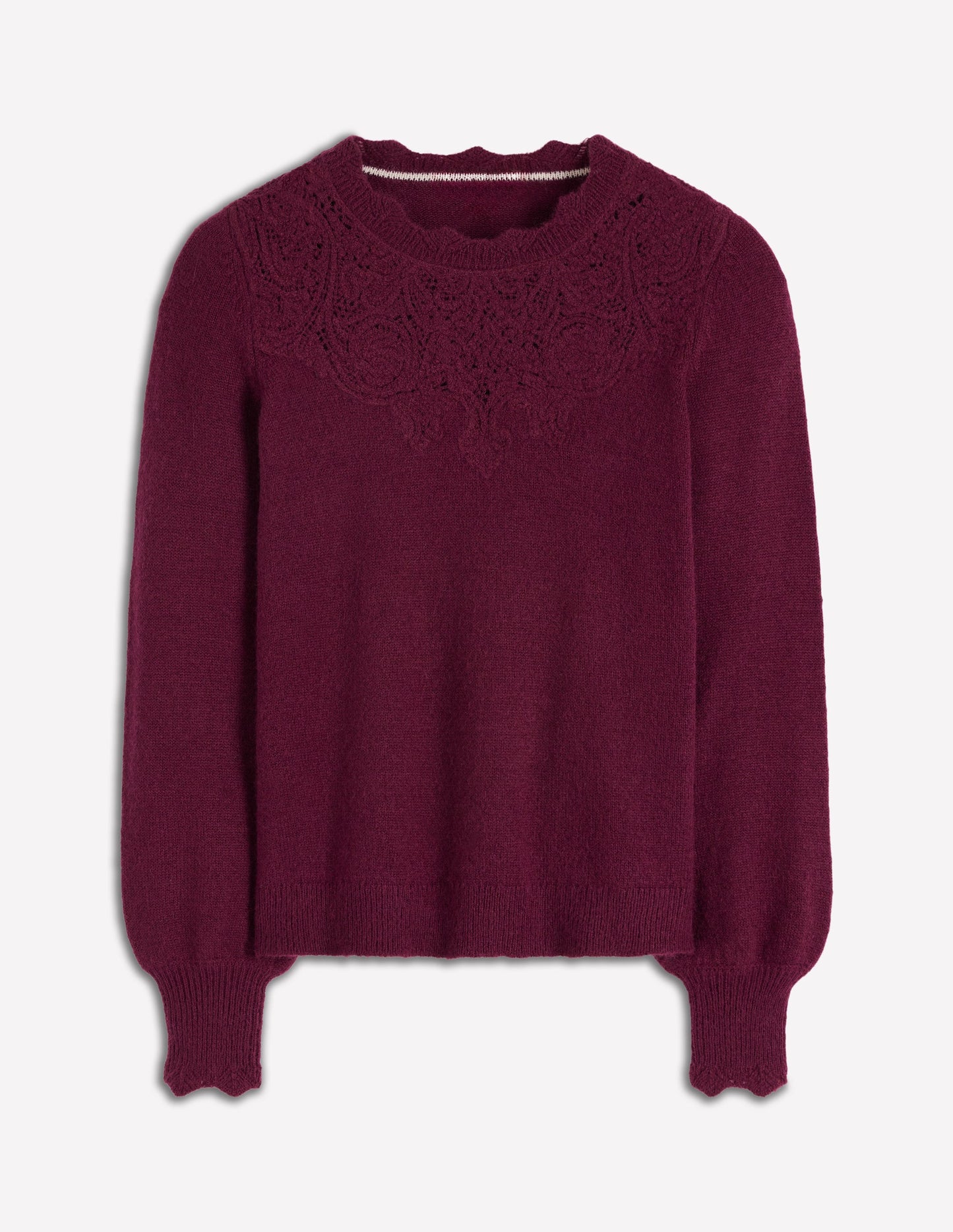 Flauschiger Pullover mit Stickerei-Dunkelviolett