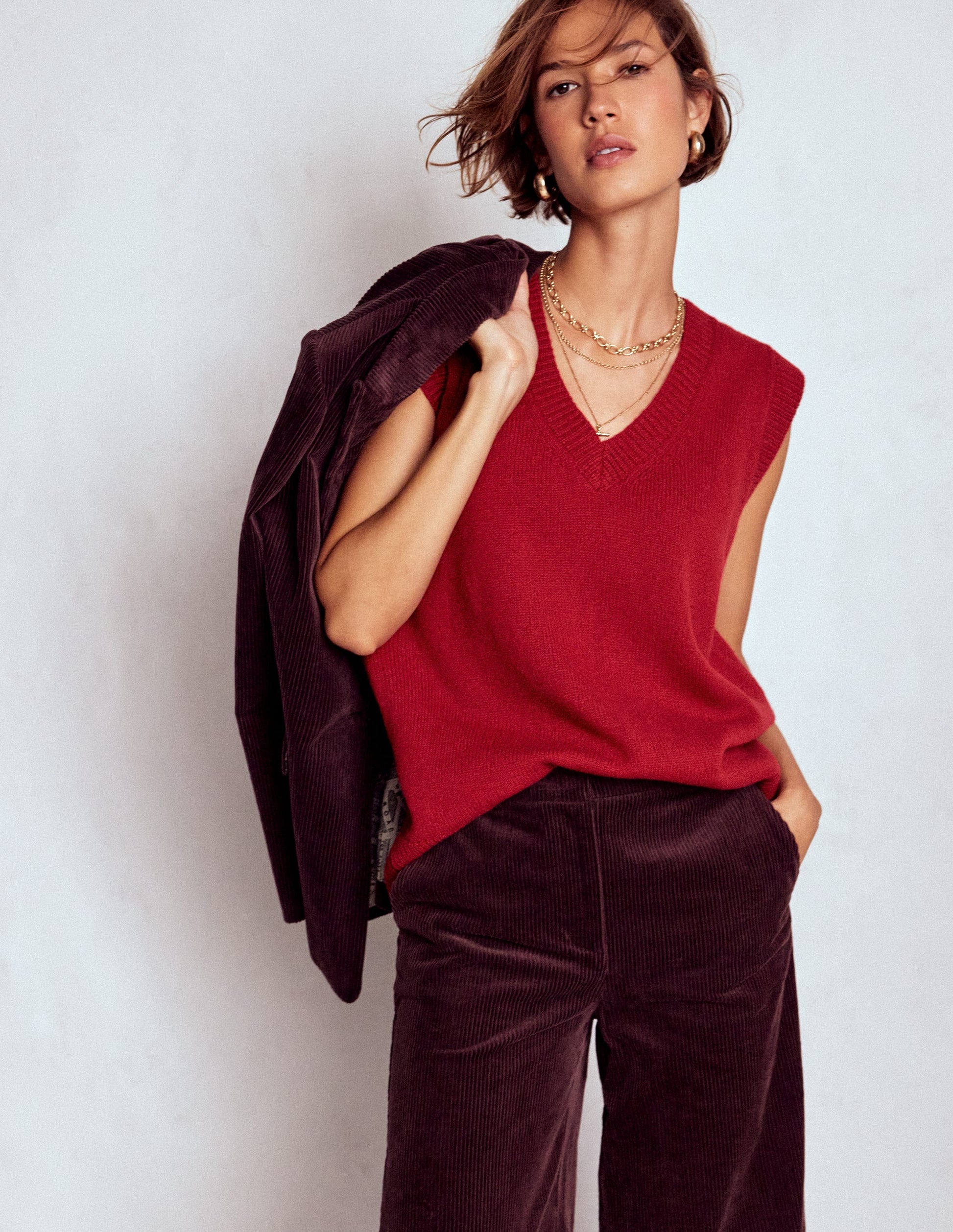 Marion Merino V-Neck Tank-Crimson Red-1