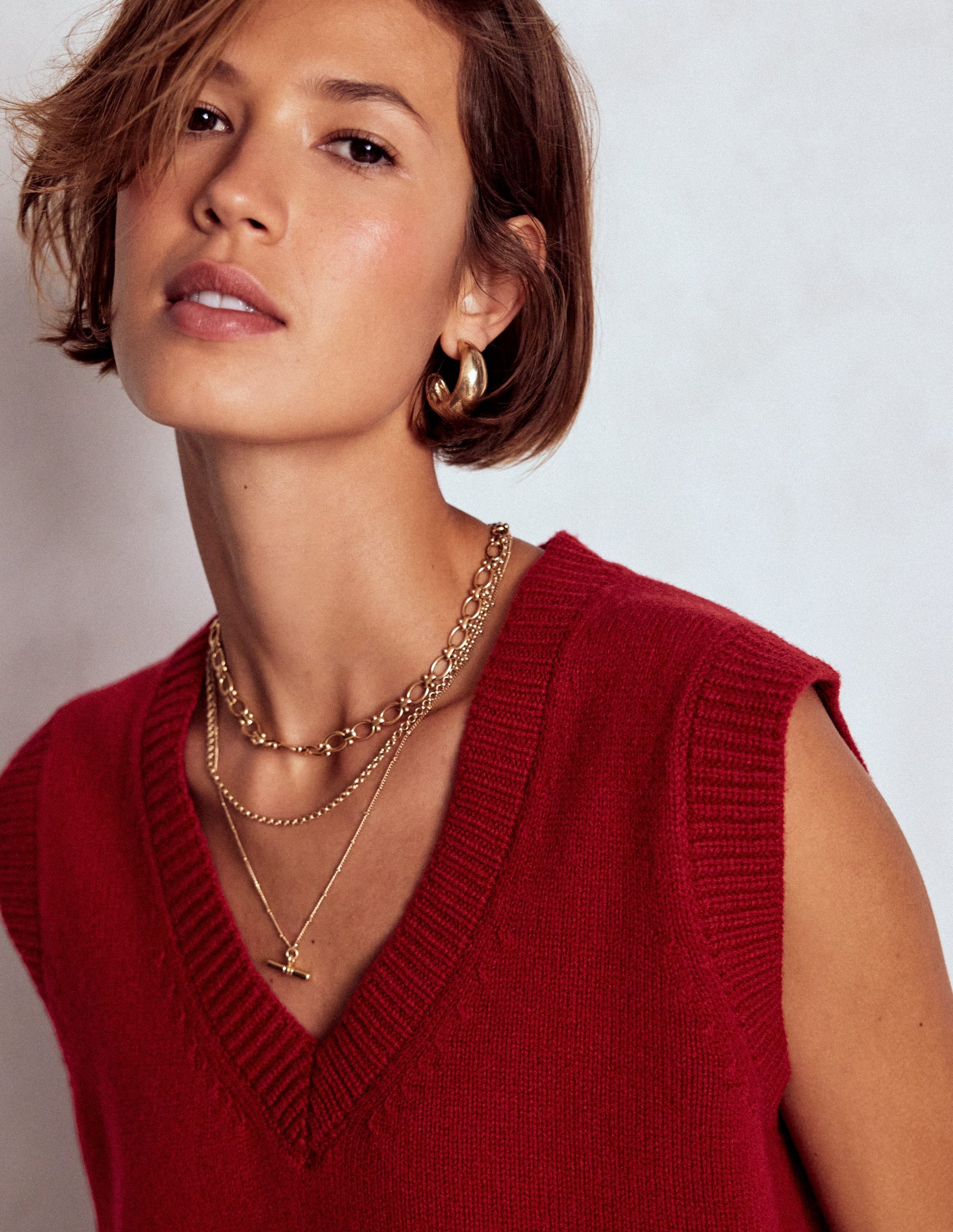 Marion Merino V-Neck Tank-Crimson Red-2