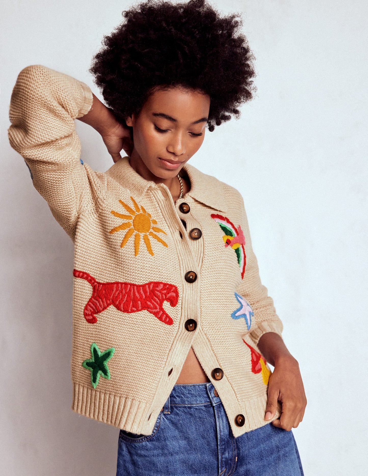 Strickjacke mit Motiv und Kragen-Anenome
