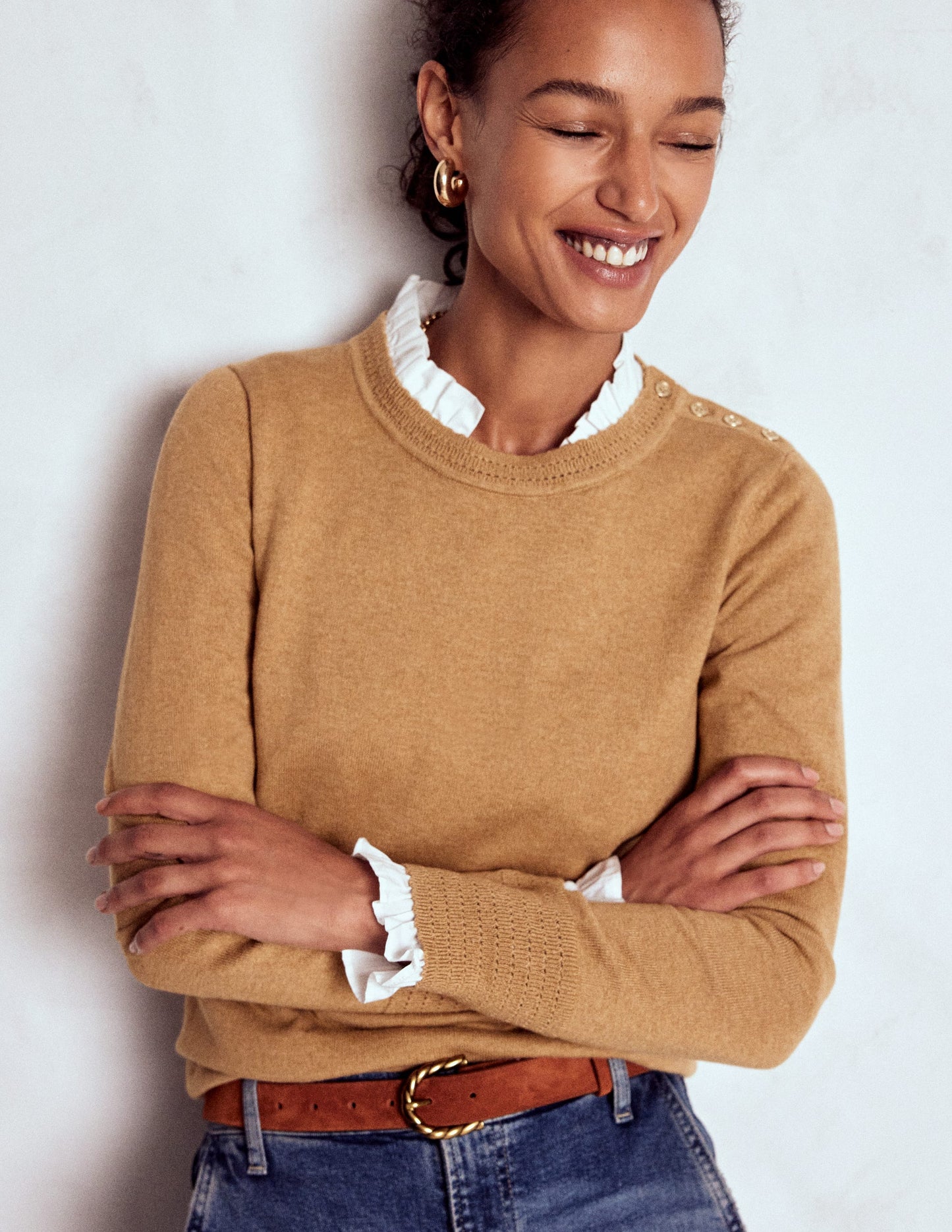 Briony Pullover mit Ziernähten-Camel Meliert