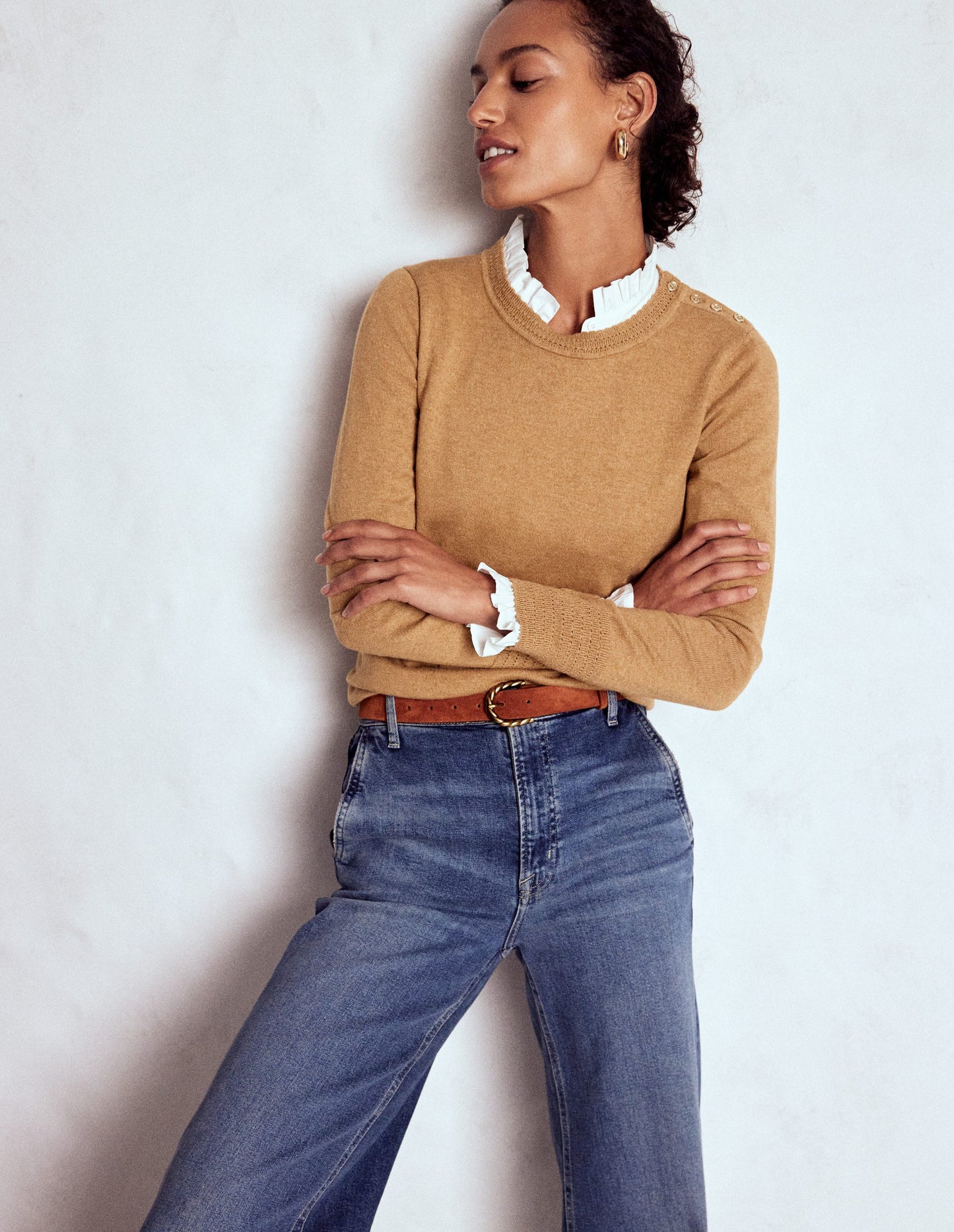 Briony Pullover mit Ziernähten-Camel Meliert