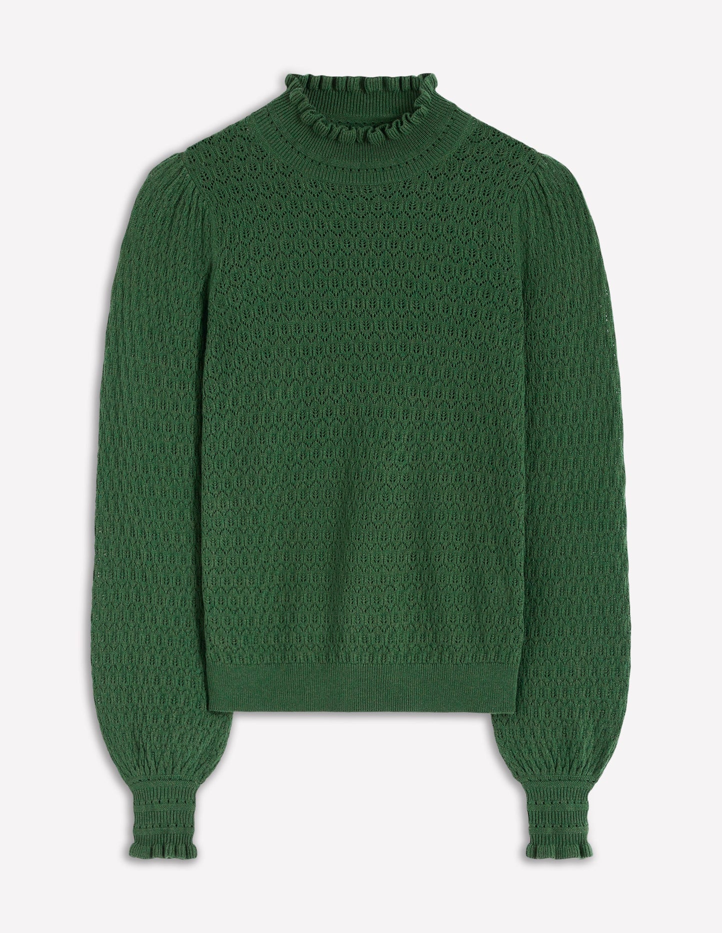 Pointelle-Pullover mit Rüschen-Jagdgrün