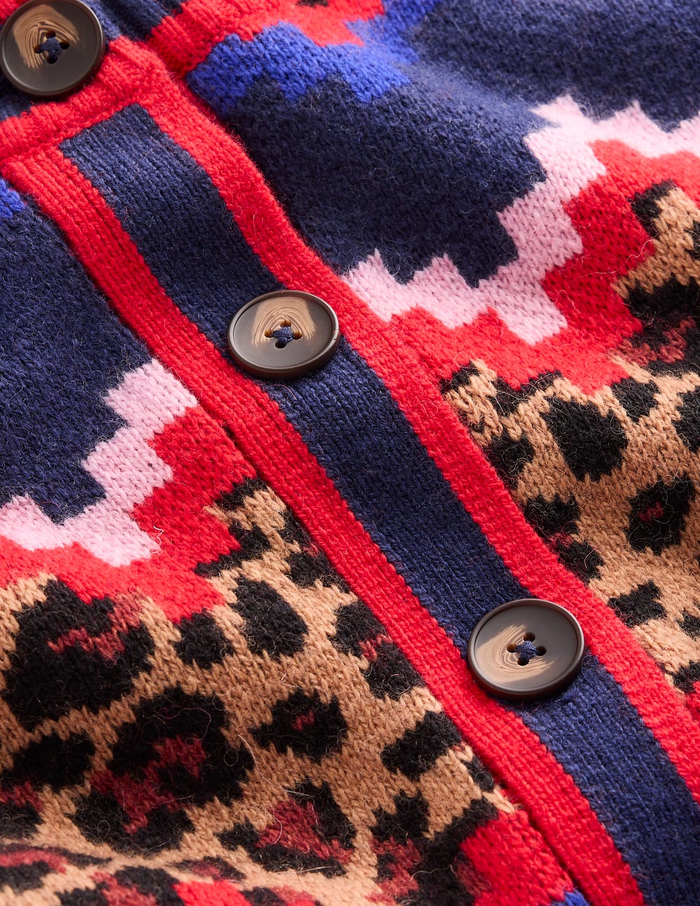 Abi Jacquard-Strickjacke-Bunt Fair-Isle, Leopardenmuster