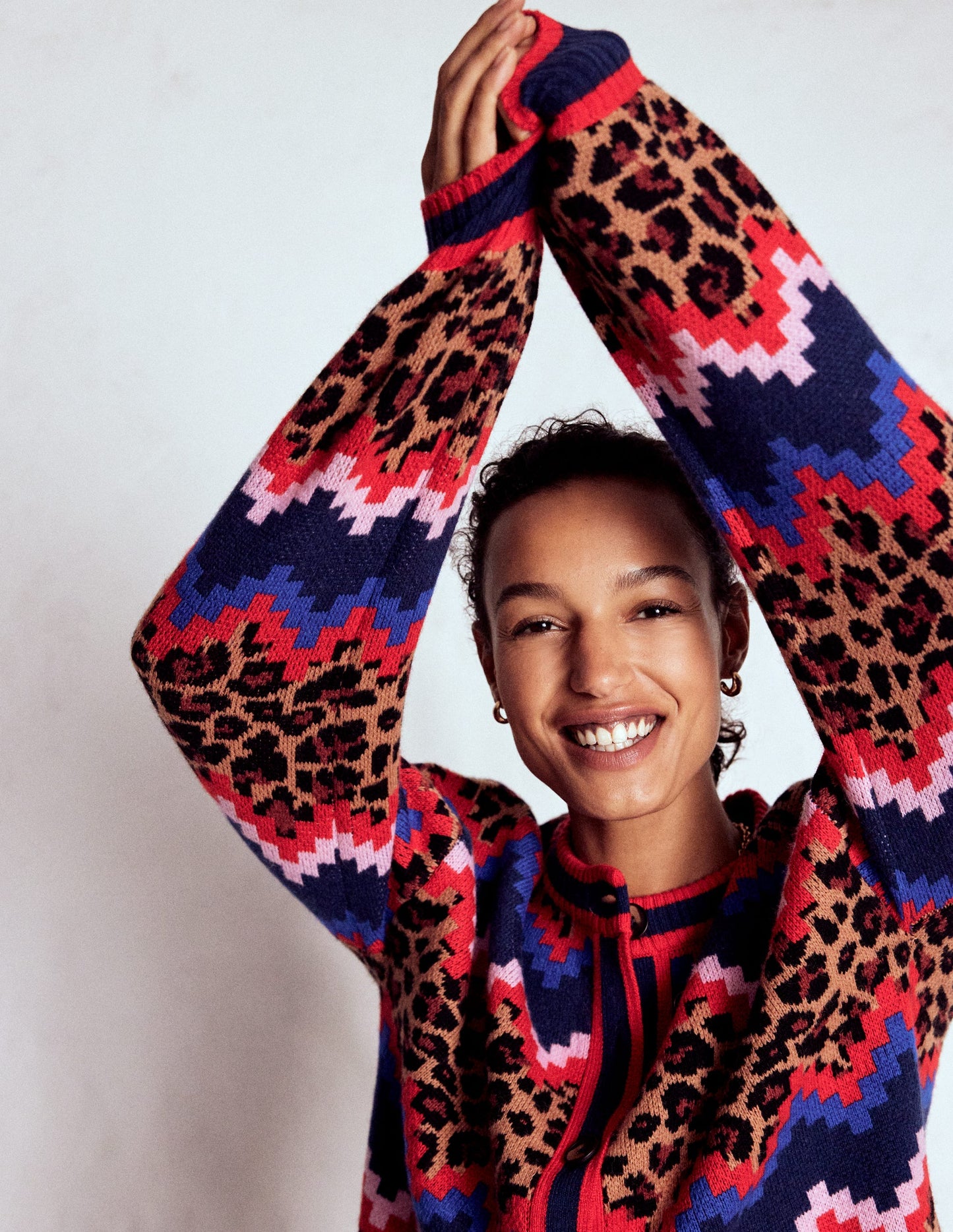 Abi Jacquard-Strickjacke-Bunt Fair-Isle, Leopardenmuster