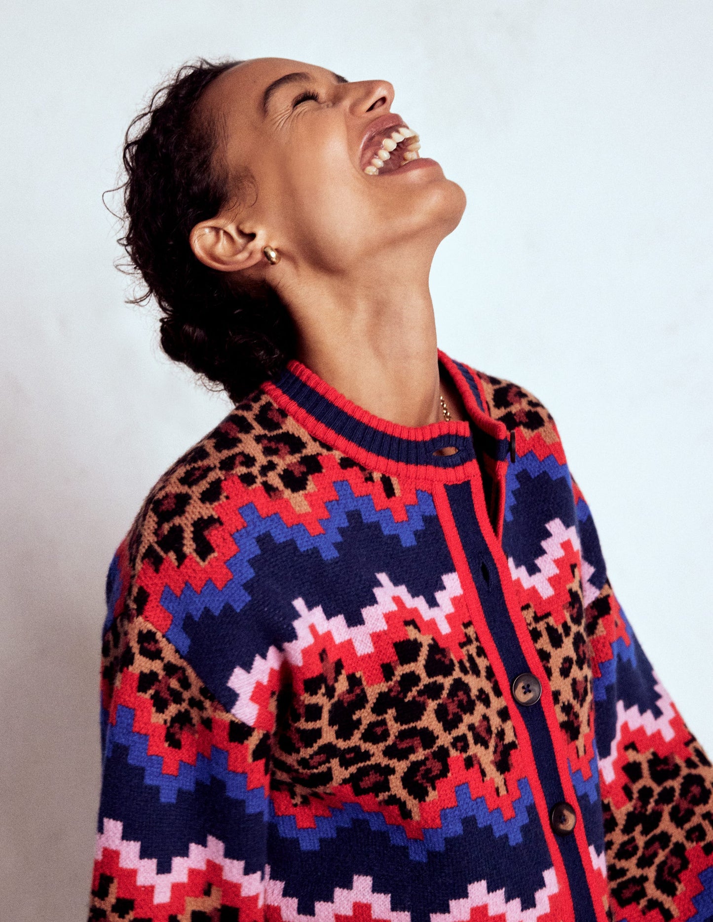 Abi Jacquard-Strickjacke-Bunt Fair-Isle, Leopardenmuster