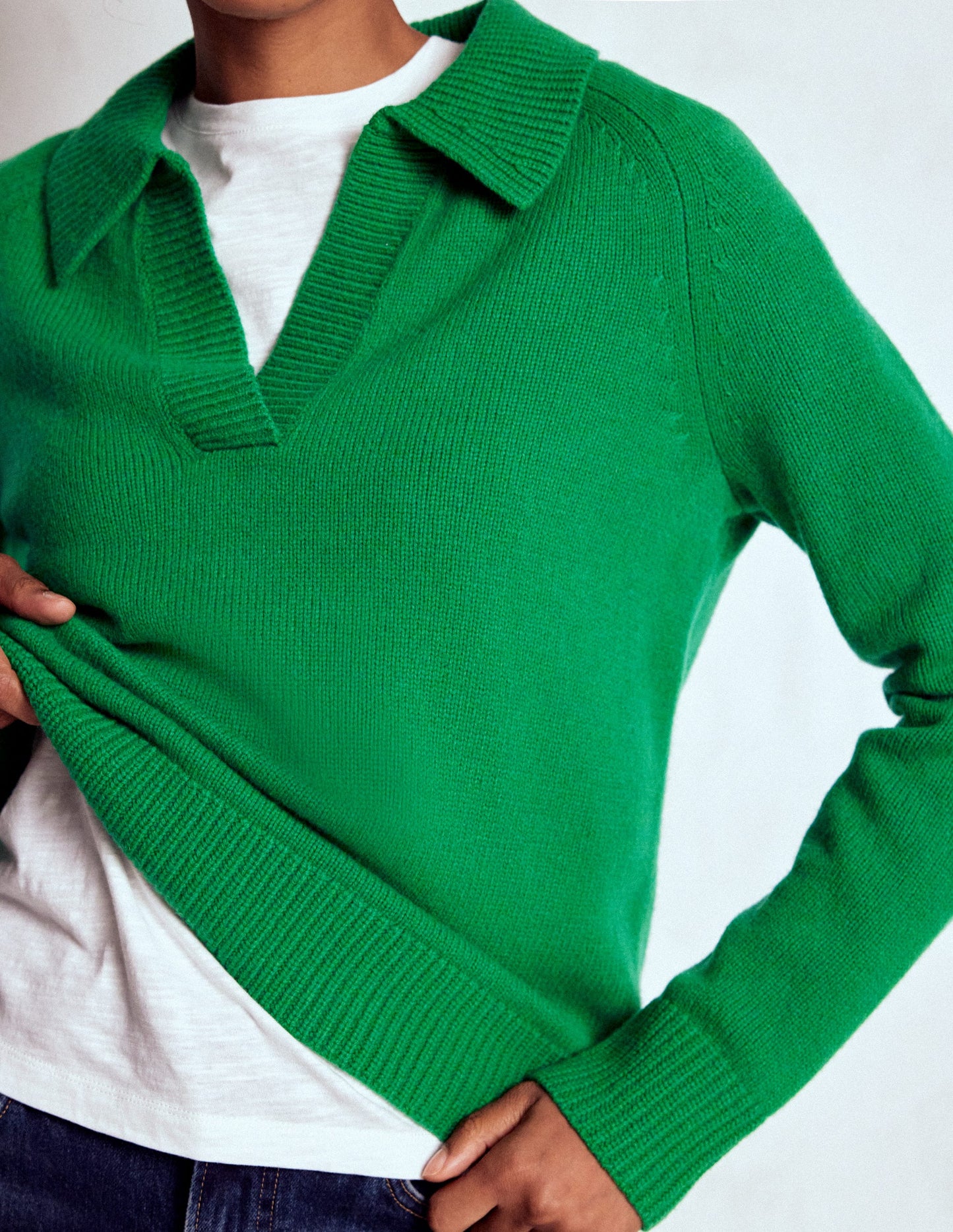 Marion Henley-Pullover aus Merinowolle-Grünes Tamburin