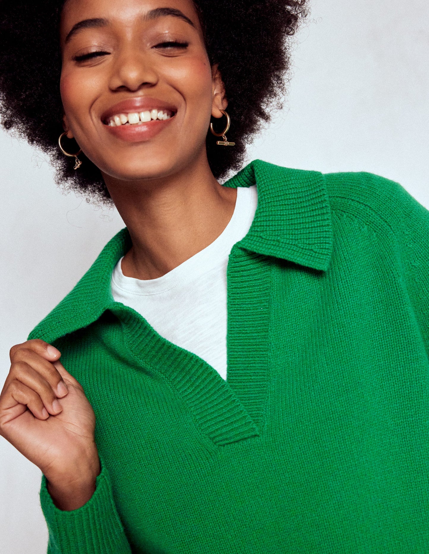Marion Henley-Pullover aus Merinowolle-Grünes Tamburin