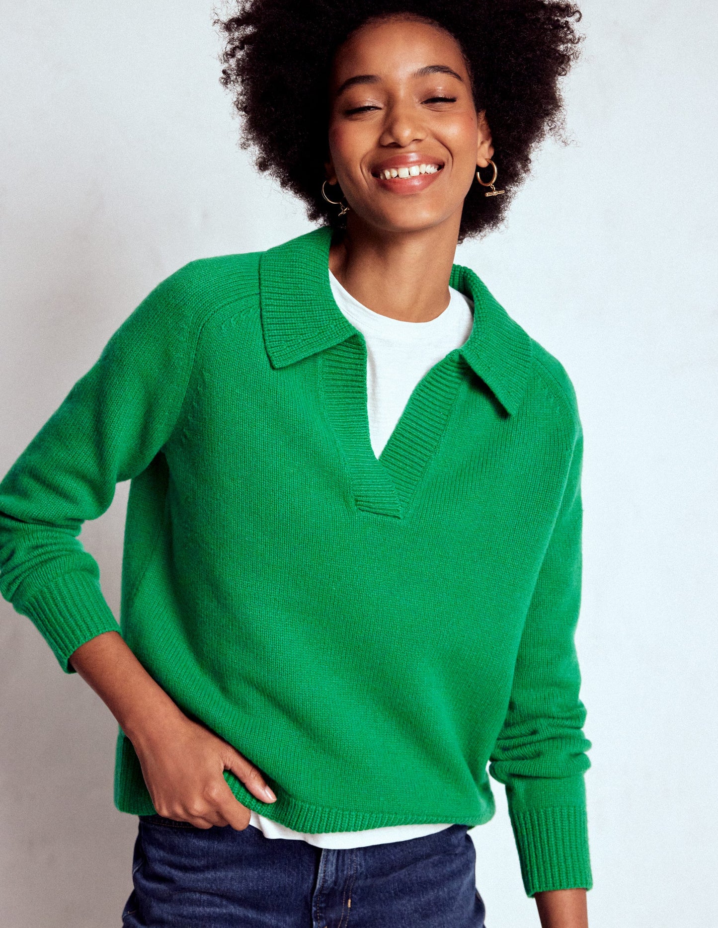 Marion Henley-Pullover aus Merinowolle-Grünes Tamburin